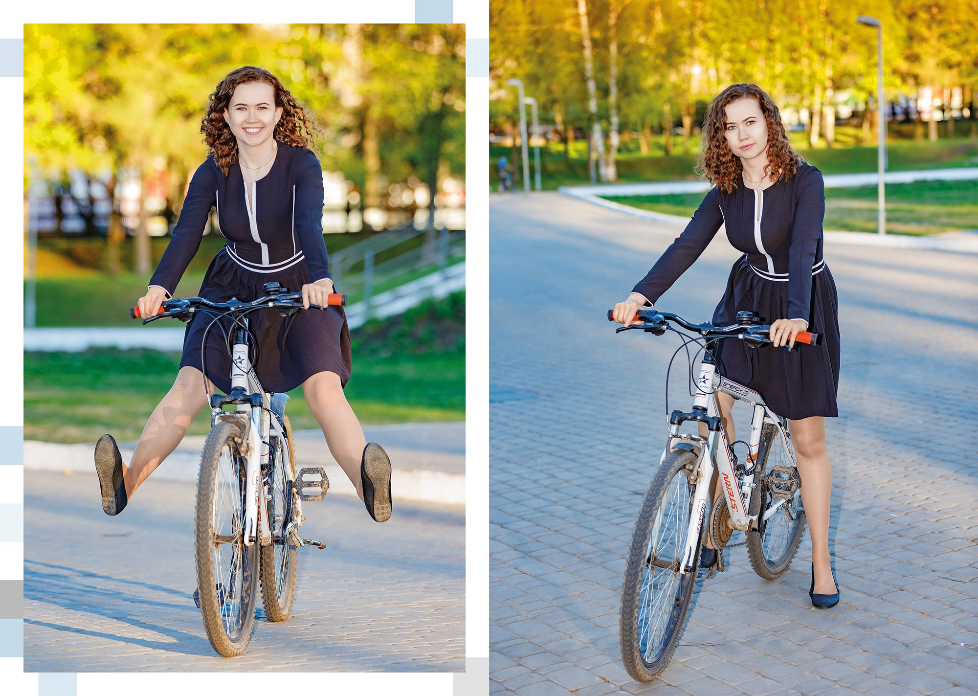 Выпускной альбом 11 класс фотограф Киров, портреты на велосипеде, образец.