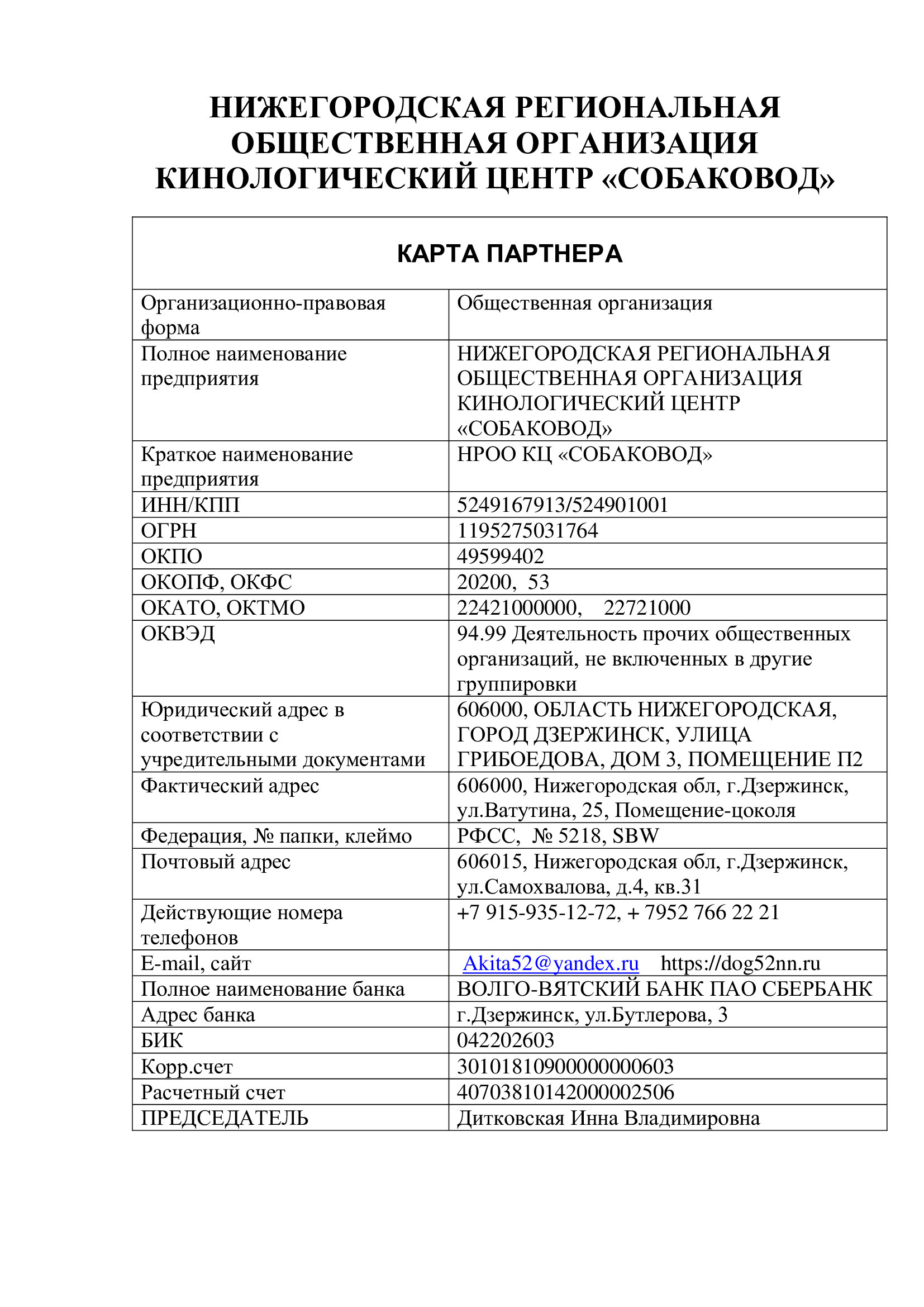 Реквизиты НРОО КЦ «Собаковод». НРОО КЦ "Собаковод"