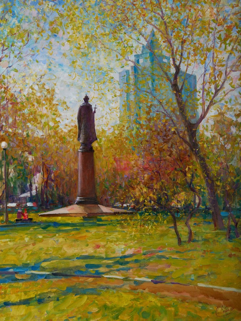 Картина маслом старая Москва, холст масло, городской пейзаж художник Станислав Скобелев