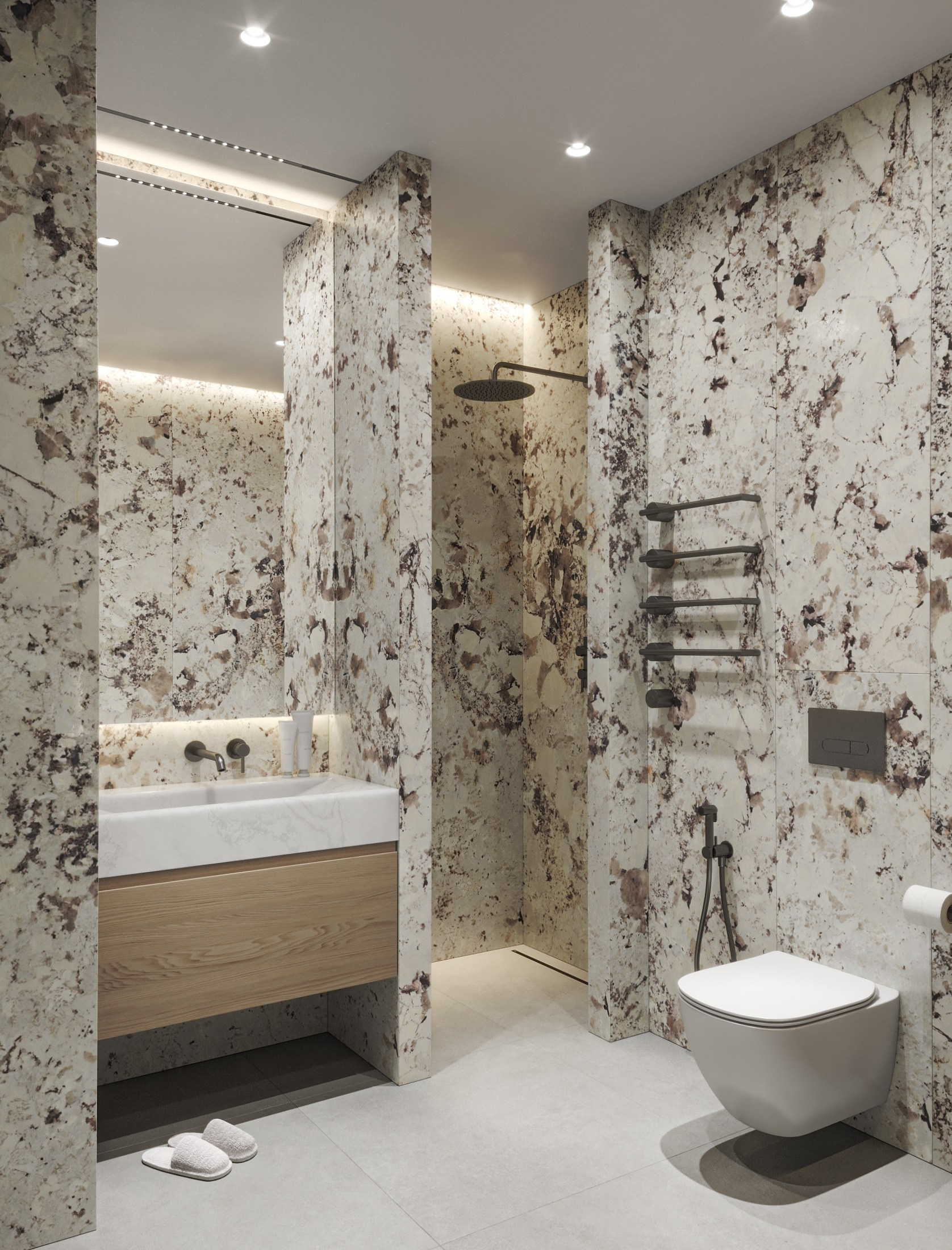 3D visualization of the bathroom designed by Pavel Gavin. 3D visualization for architects and designers