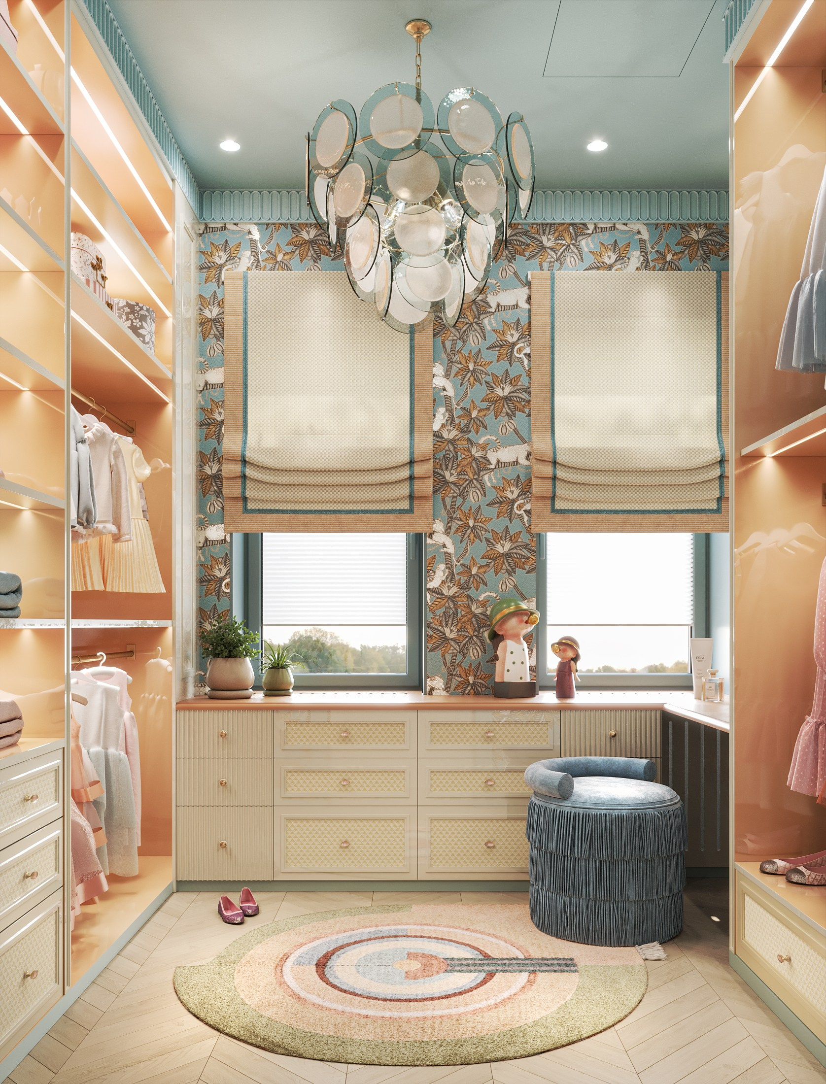 3D visualization of a girl’s dressing room for TADstudio design studio. 3D visualization for architects and designers