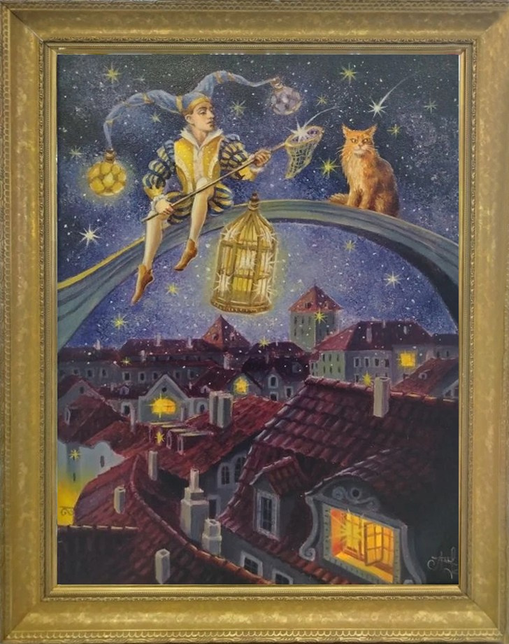 Звездочет, кот, фантазия, сказка, звезды, город