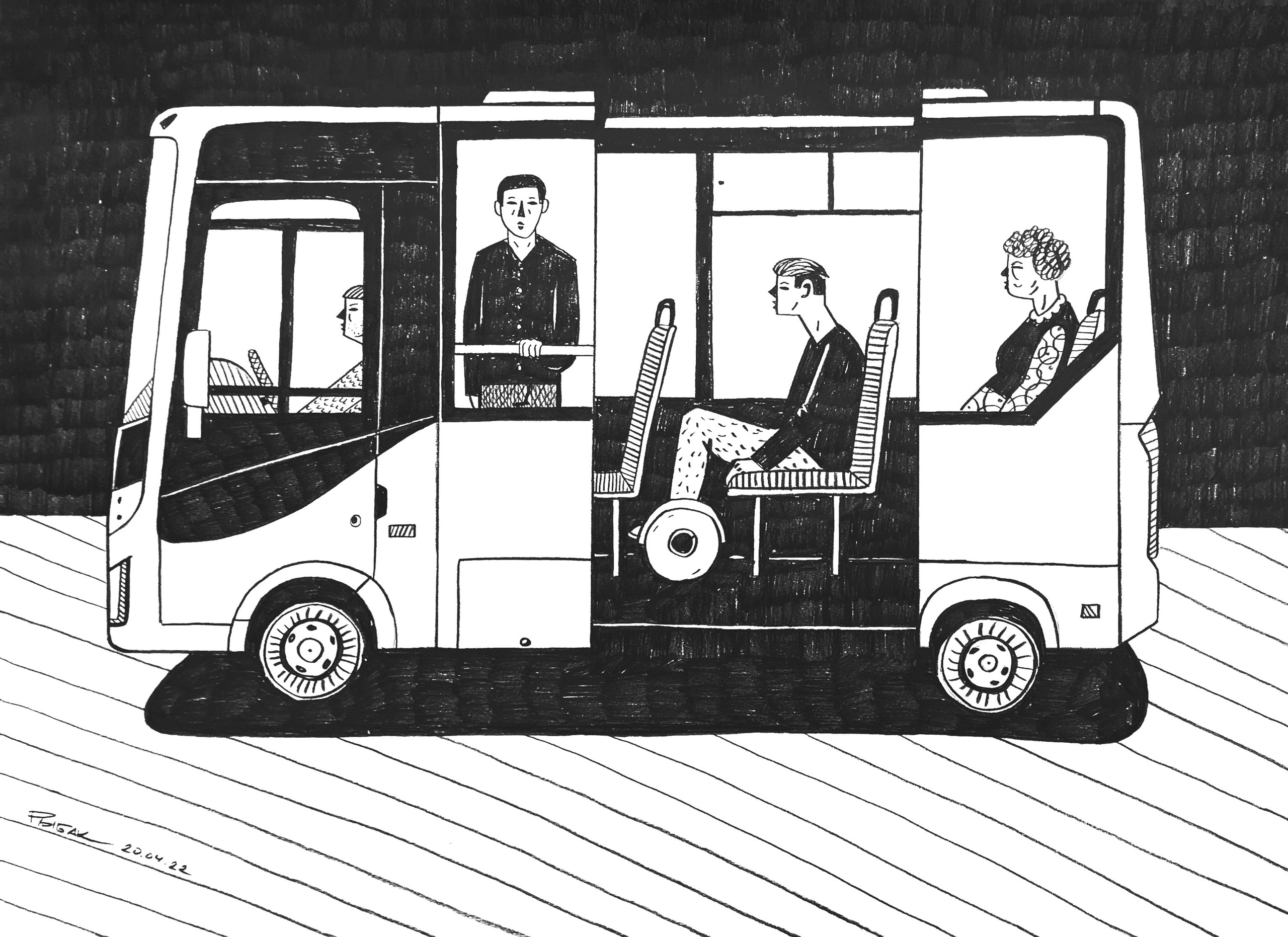 Серия Транспортная Автобусно-таксишная. Художник Рыбак Николай