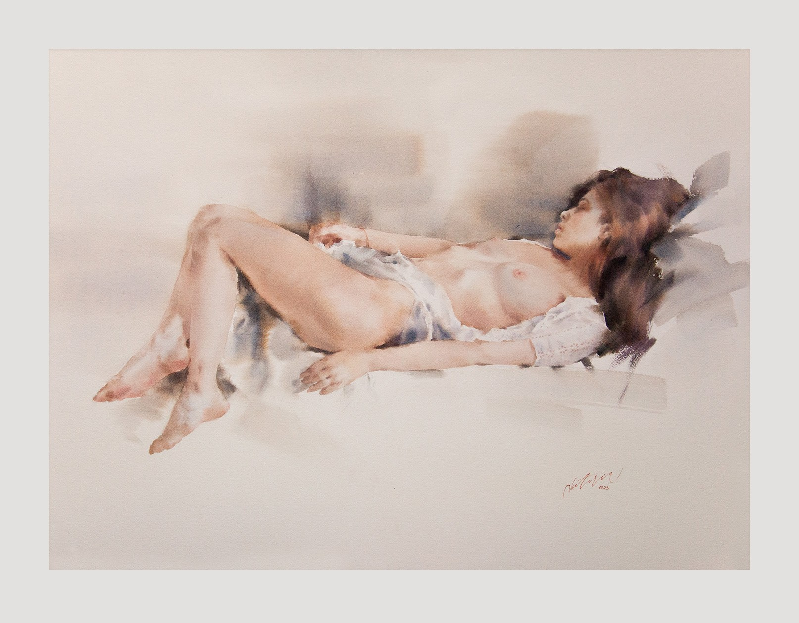 Акварельные работы в цвете, сюжет Ню, эротика в акварели