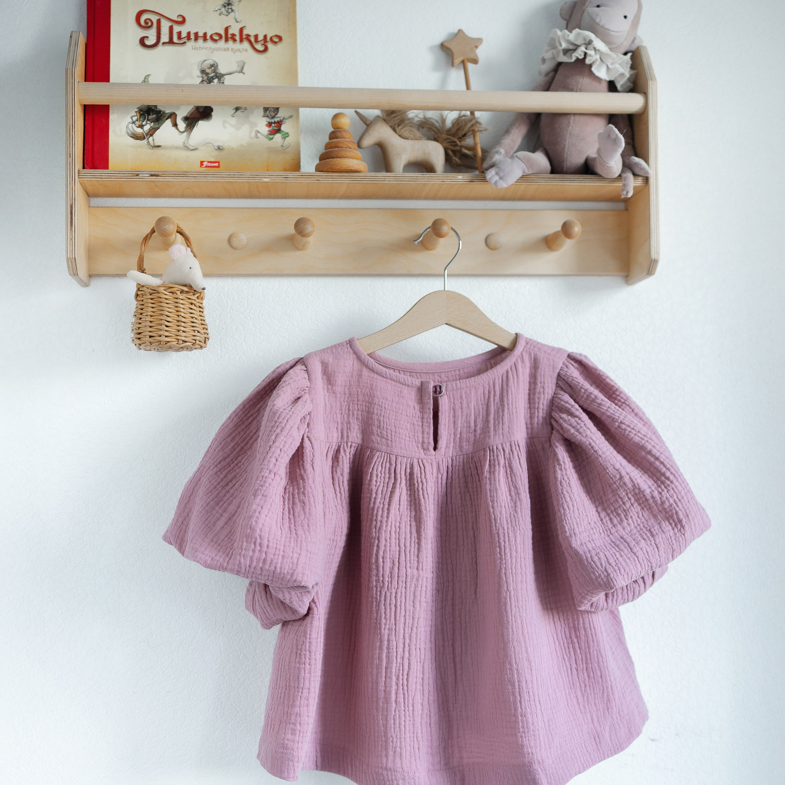 064 Свободная блузка с пышным рукавом. Эко-одежда для детей