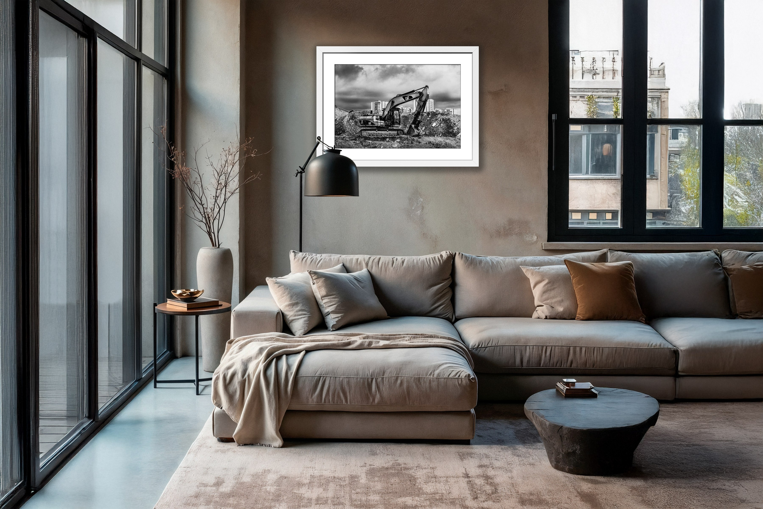 Черно-Белая Ч/Б спецтехника экскаватор стройка