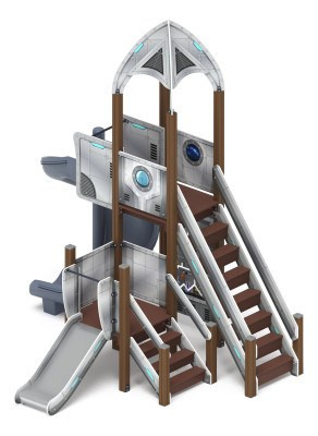 Космопорт (Серый) - ДИК 2.14.04-11.И1 - Игровой комплекс H=750 H=2000                                                                                          Габариты (ШхДхВ): 4070x3920x4500                                                                                                                                                                       Зона безопасности, мм: 7570х7920                                                                                                                                                                     Скат горки: H=750 (металлический скат) / H=2000 (винтовой скат)                                                                                      Возрастные ограничения от 5 до 12 лет