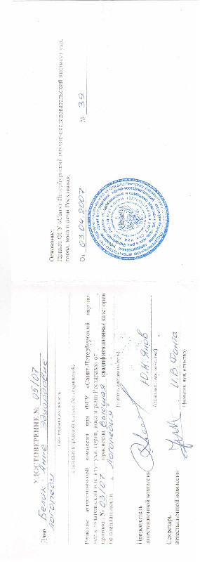 Сертификаты. Логопед в Санкт-Петербурге Белик Анна Эдуардовна