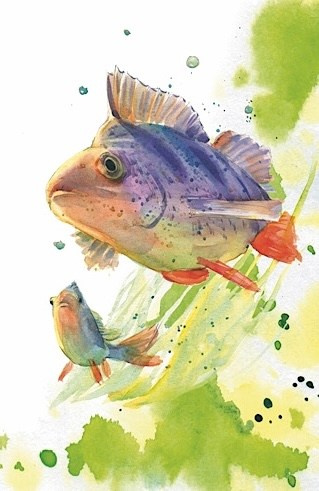 Окуни плывут среди водорослей. Бианки Лесная газета иллюстрация Ольга Цурина
