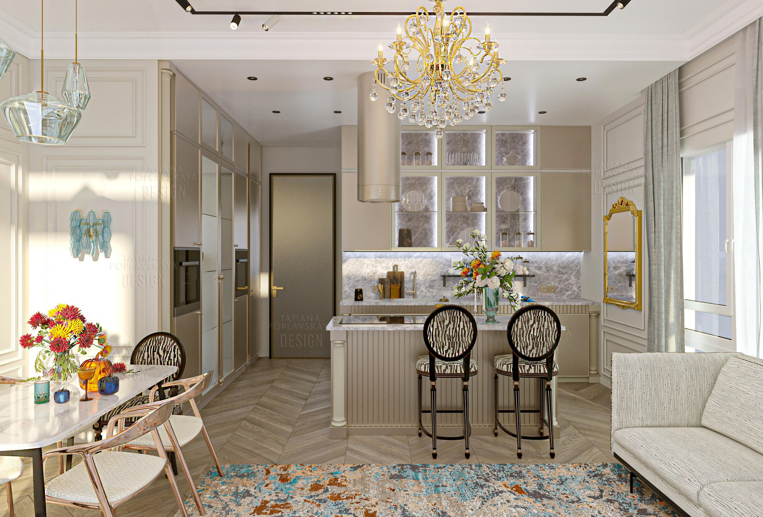 Дизайн квартиры Сочи в стиле современной классики. Интерьерный дизайнер в Сочи Поплавская Татьяна. Проектирование интерьеров и организация процесса ремонта