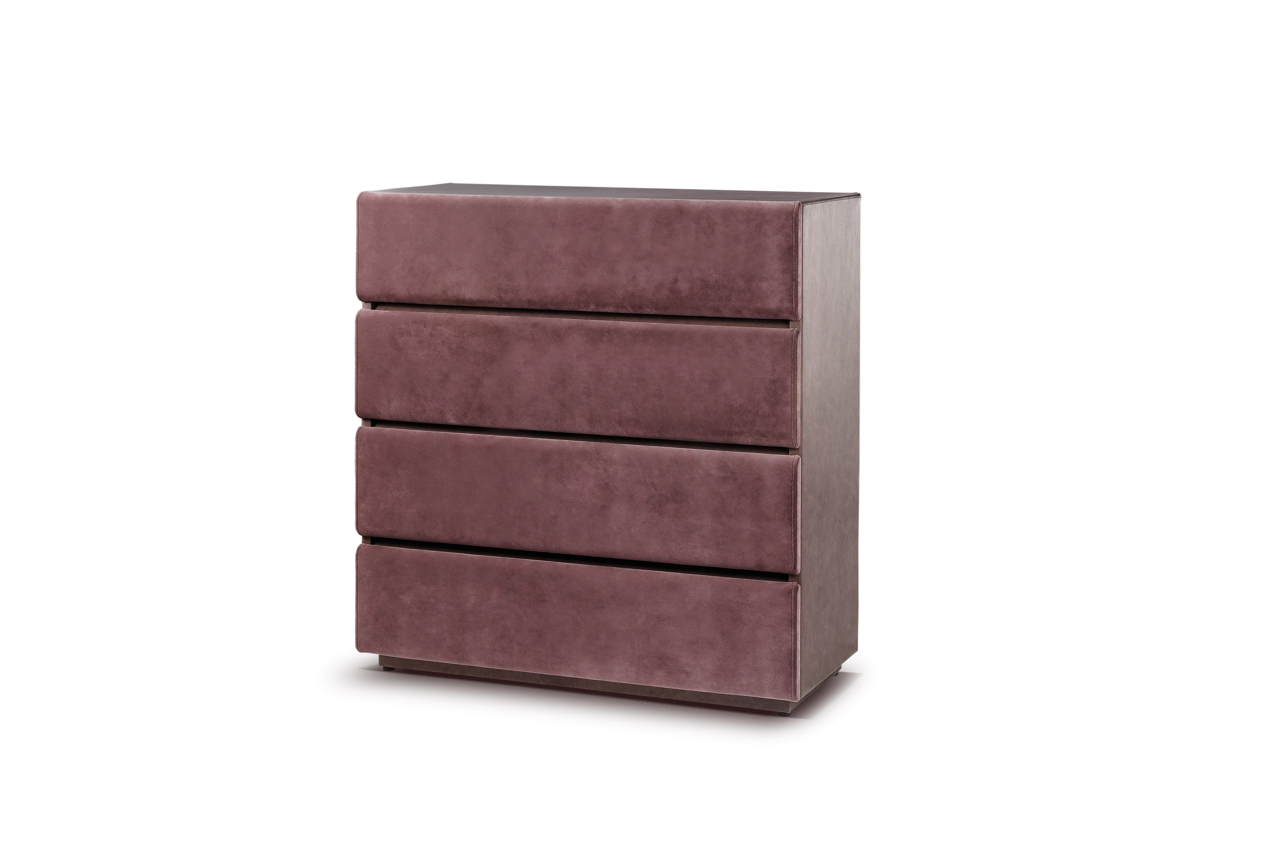мягкий комод с четырьмя выдвижными ящиками. Он имеет современный дизайн с обивкой из велюра или бархата бордового, пурпурного или серо-коричневого цвета 2