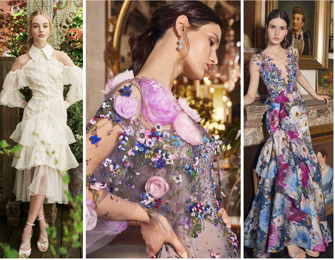 Романтический образ в одежде, оборки, воланы, рюши, цветочный принт