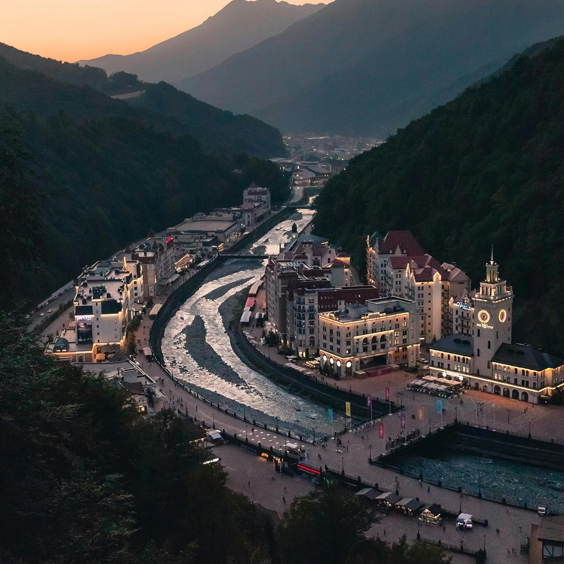 Sochi resort city with seaside views, mountains and leisure experiences. During Summer its surrounded by forests and mountains, and during the winter time its popular with worldwide reknown ski resorts and skiing options