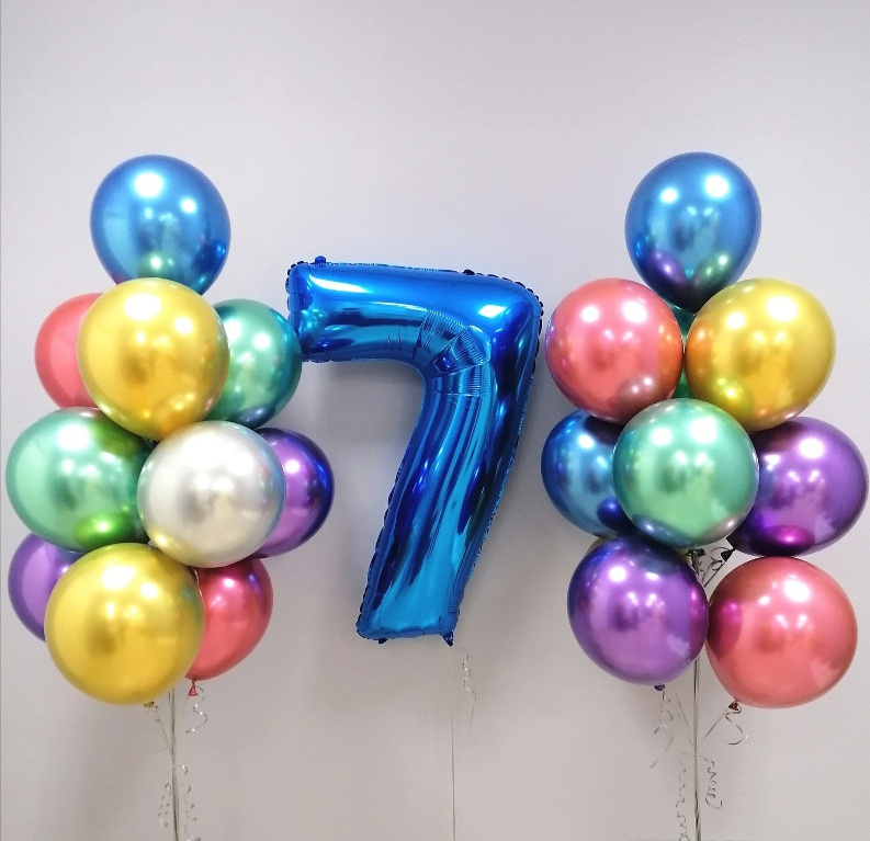 Шары с синими цифрами. Студия праздничного декора