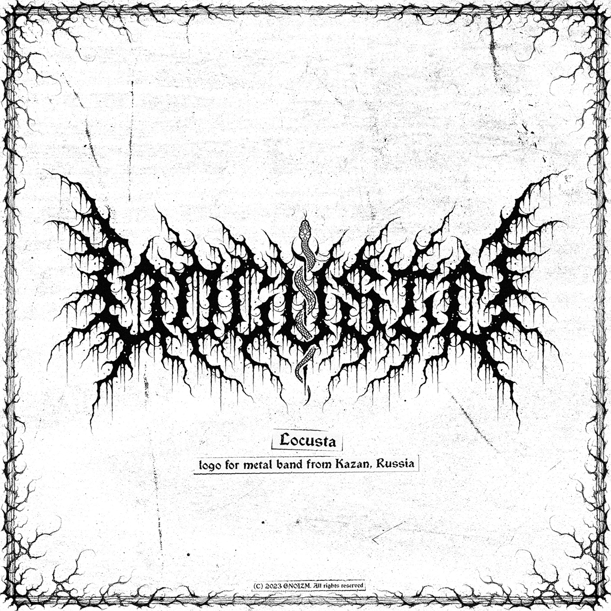 Locusta - finished metal logo design in frame on the white background