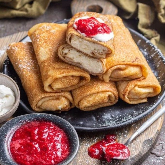 Блинчики с домашним творогом и ванилином, заказать в Валенсии. Доставка.