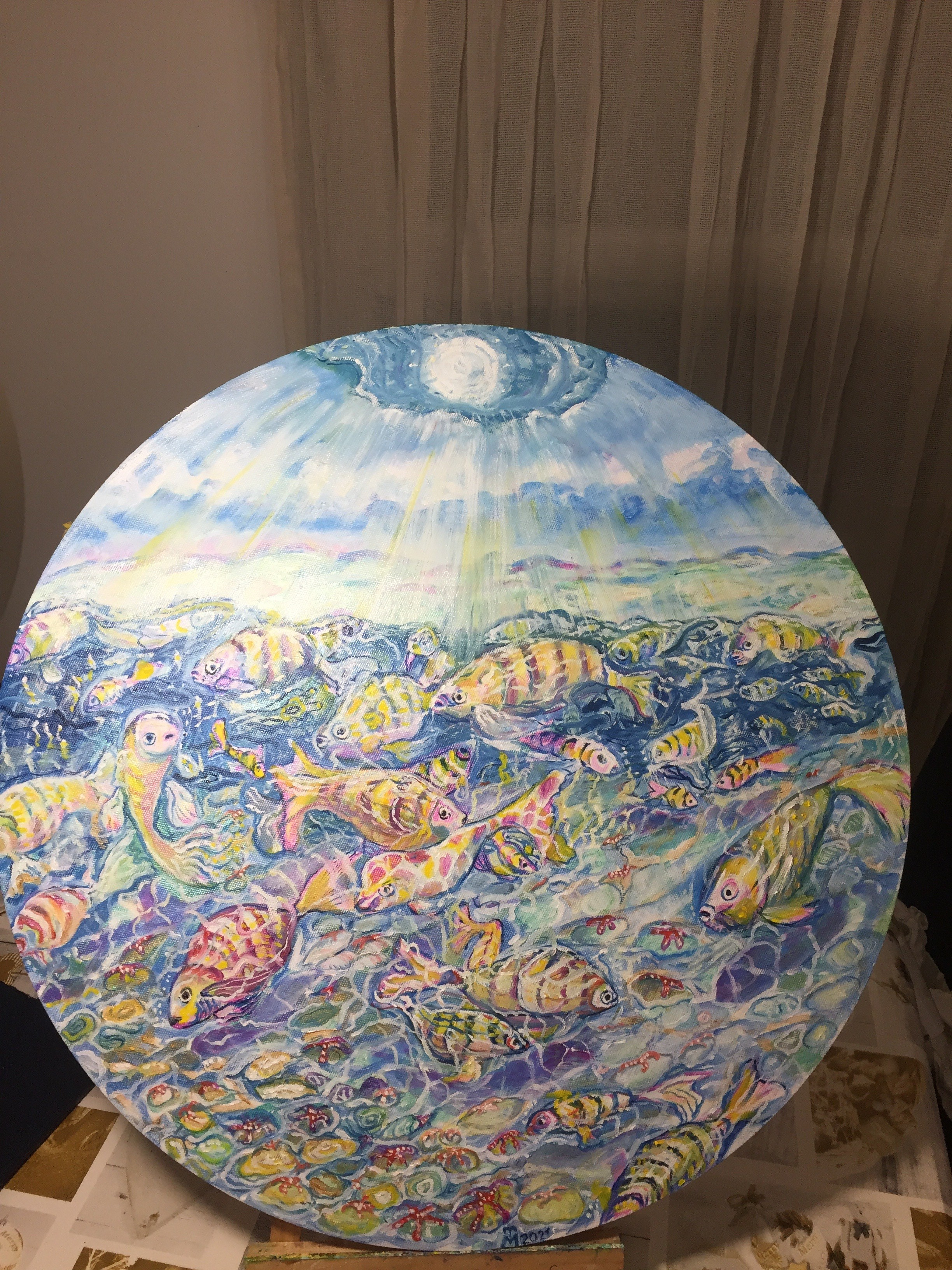 Рыбки/fishies đ=60 cm Oil on canvas 2021