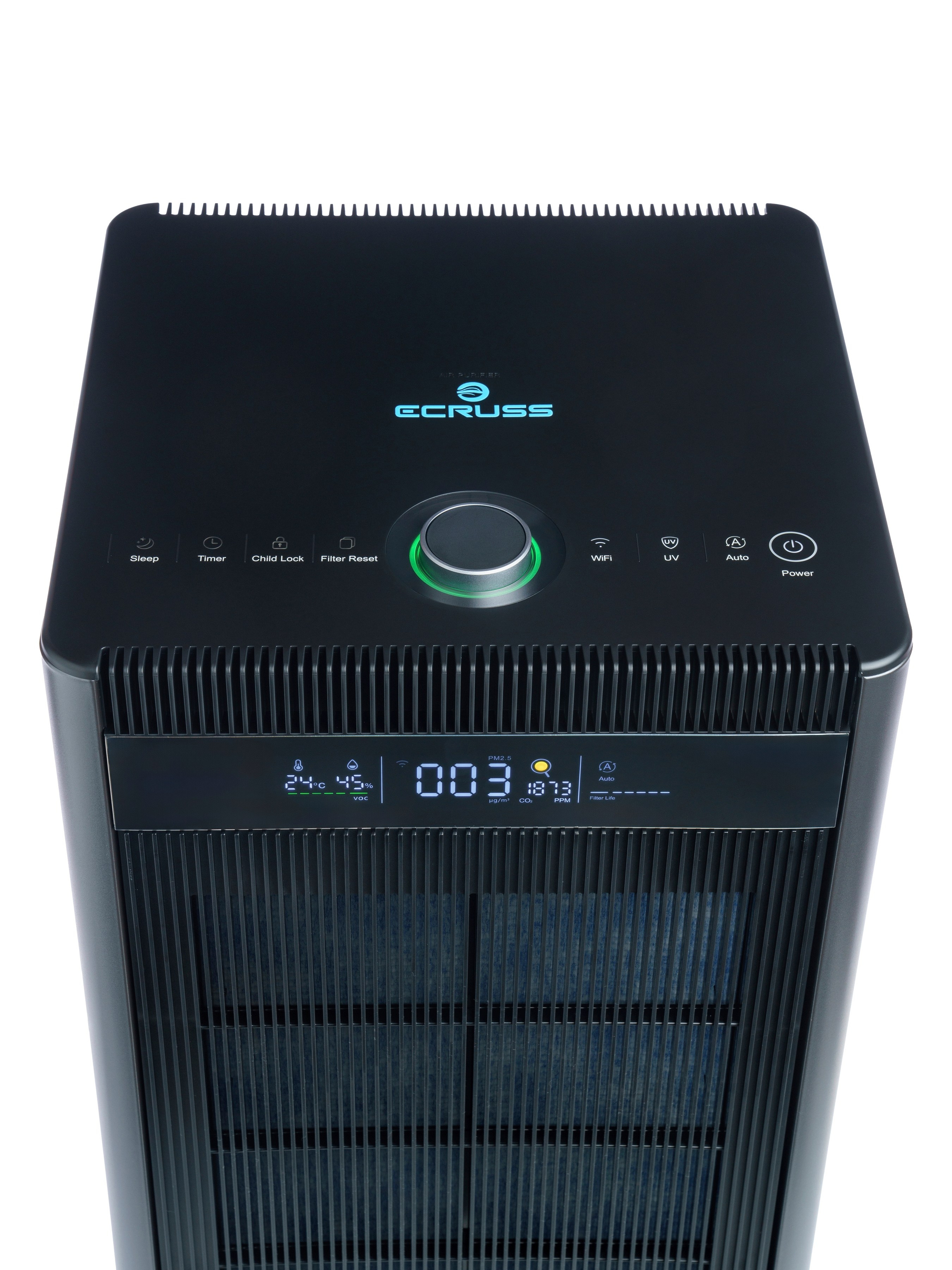 Панель управления профессионального очистителя воздуха Экрусс — детальная съёмка элементов интерфейса