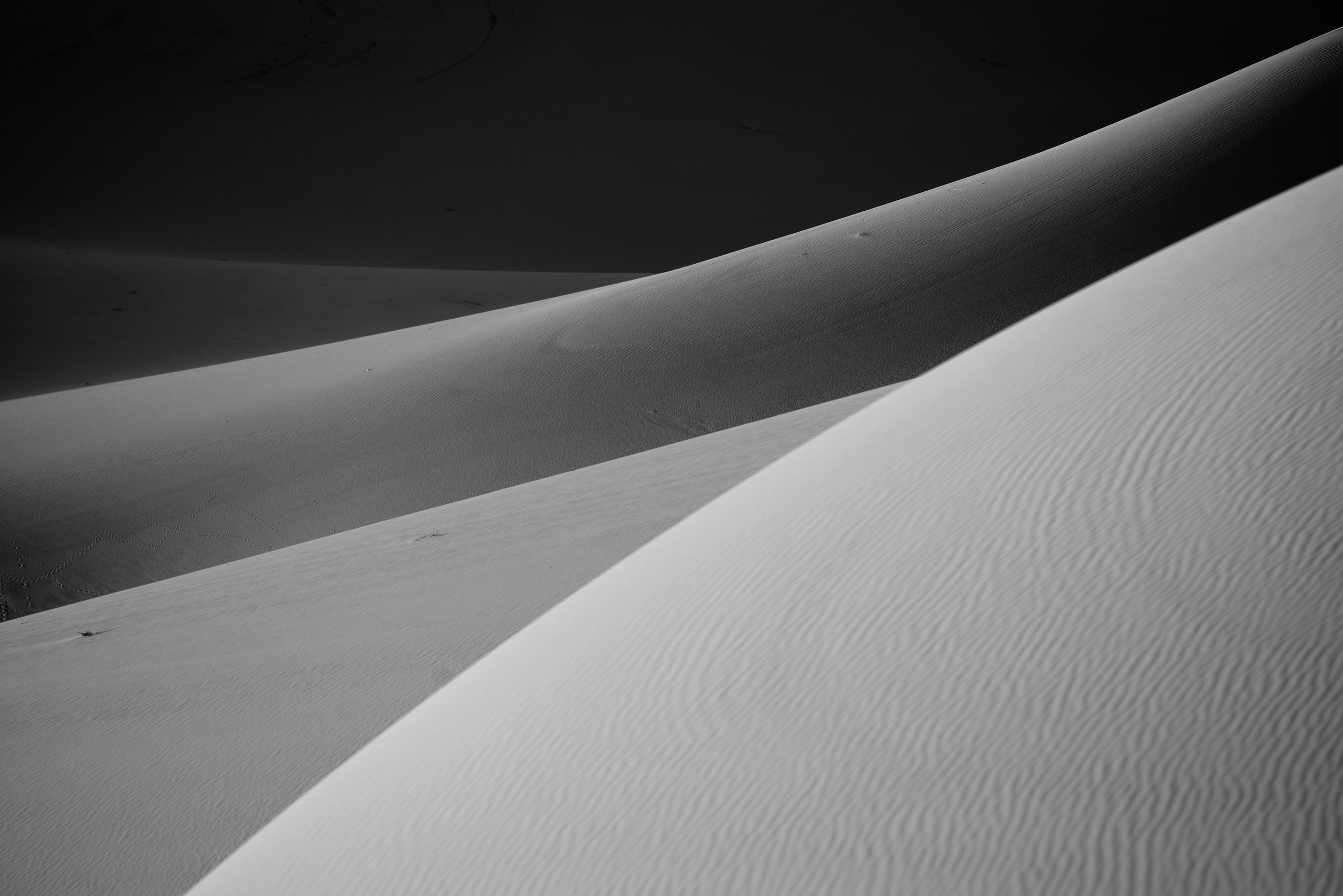 Контрастные изгибы дюн на рассвете в ЧБ