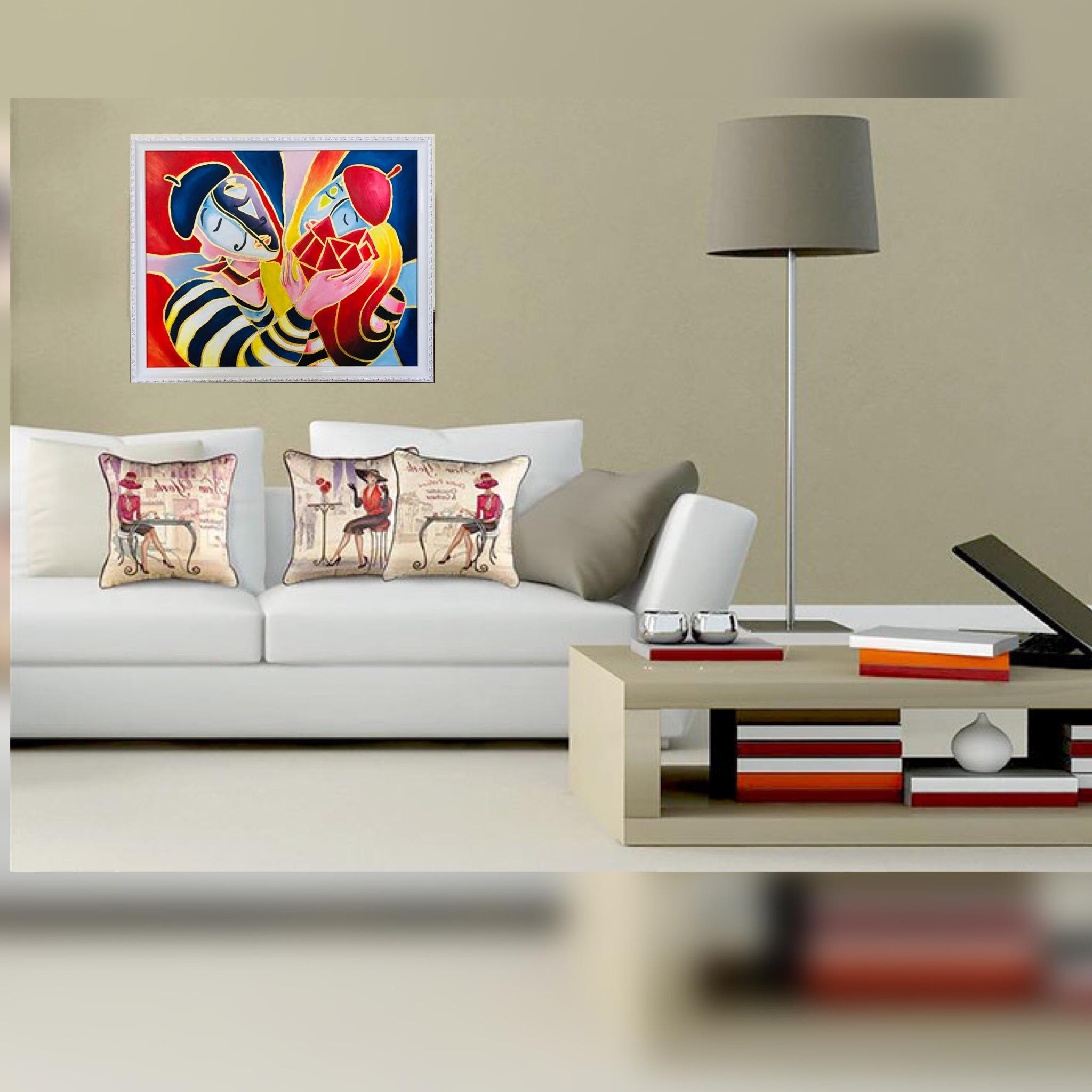 интерьерная картина красно- синяя мальчик и девочка