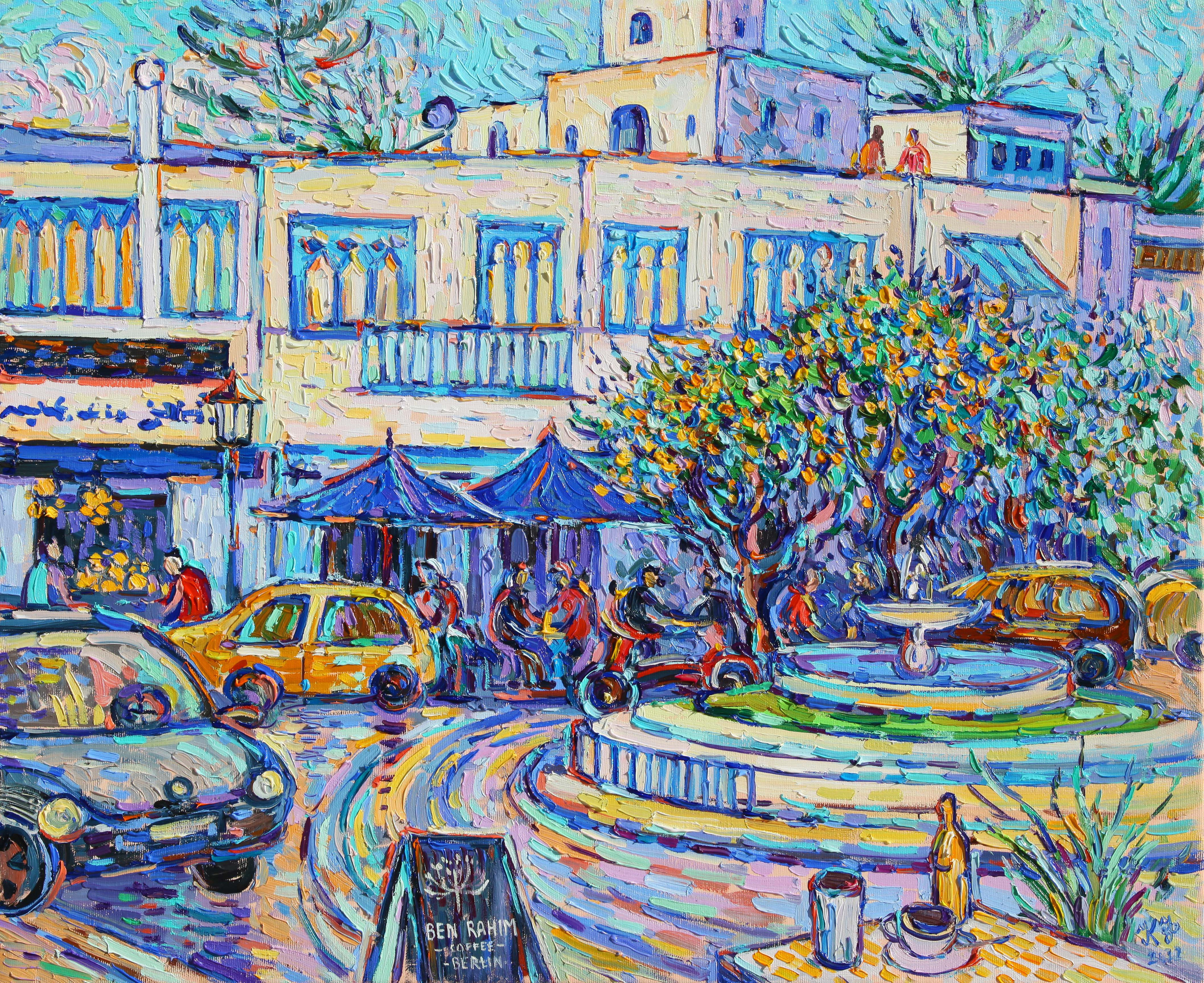 Traffic circle with a view of the men's cafe in Sidi bou Said