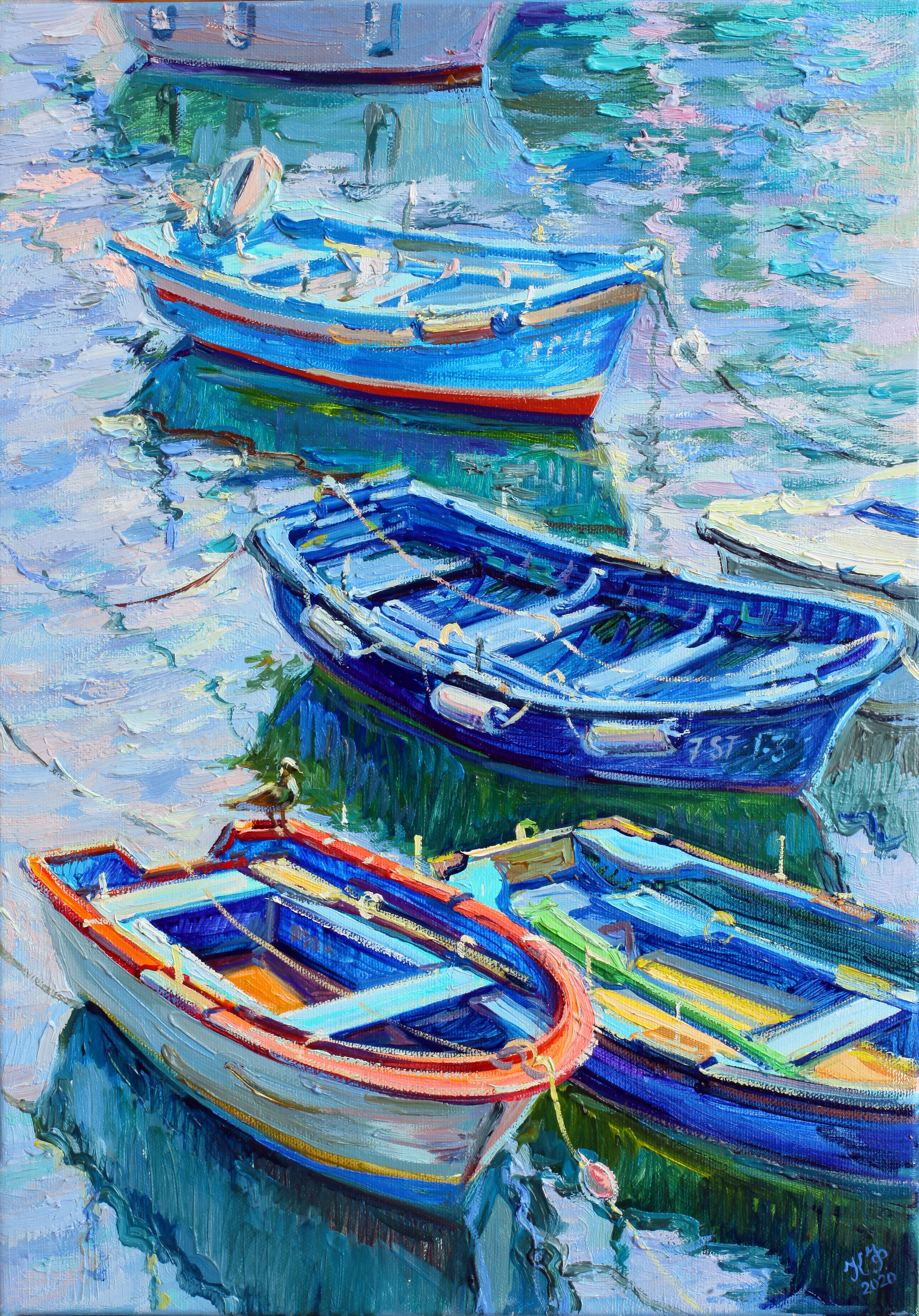 Blue and orange boats