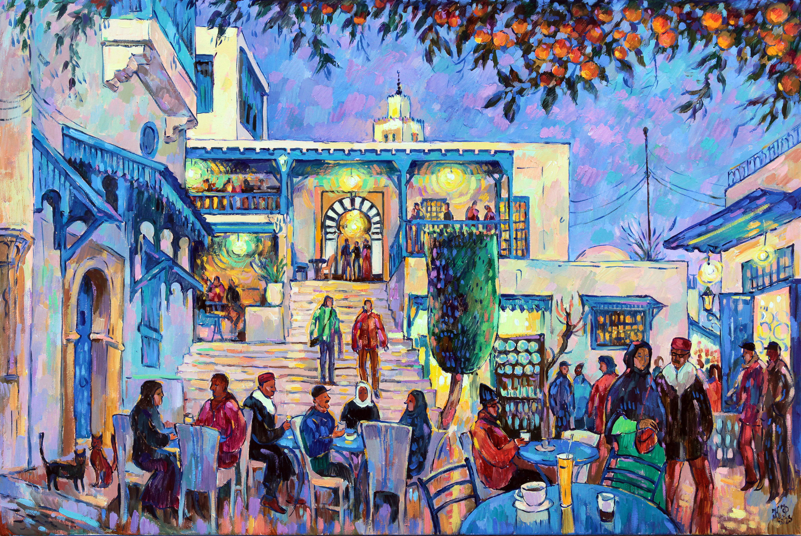 The famous Café des Nattes at dusk