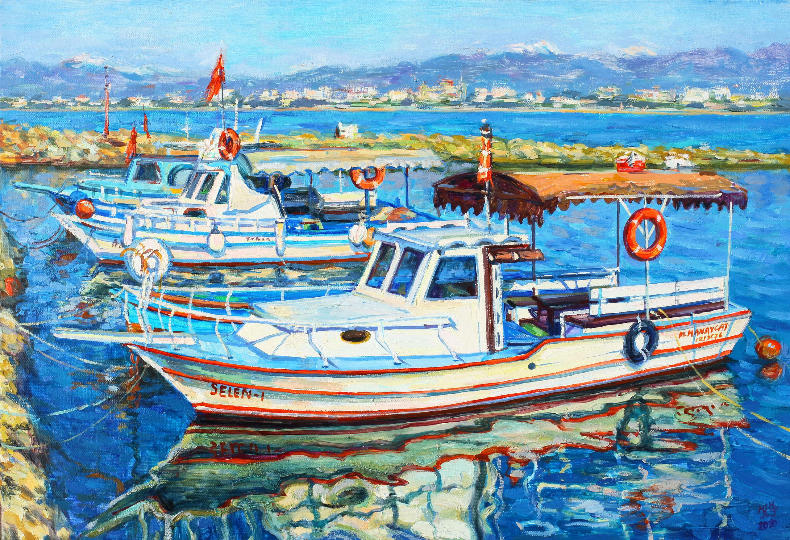 Two boats in a Turkish harbor