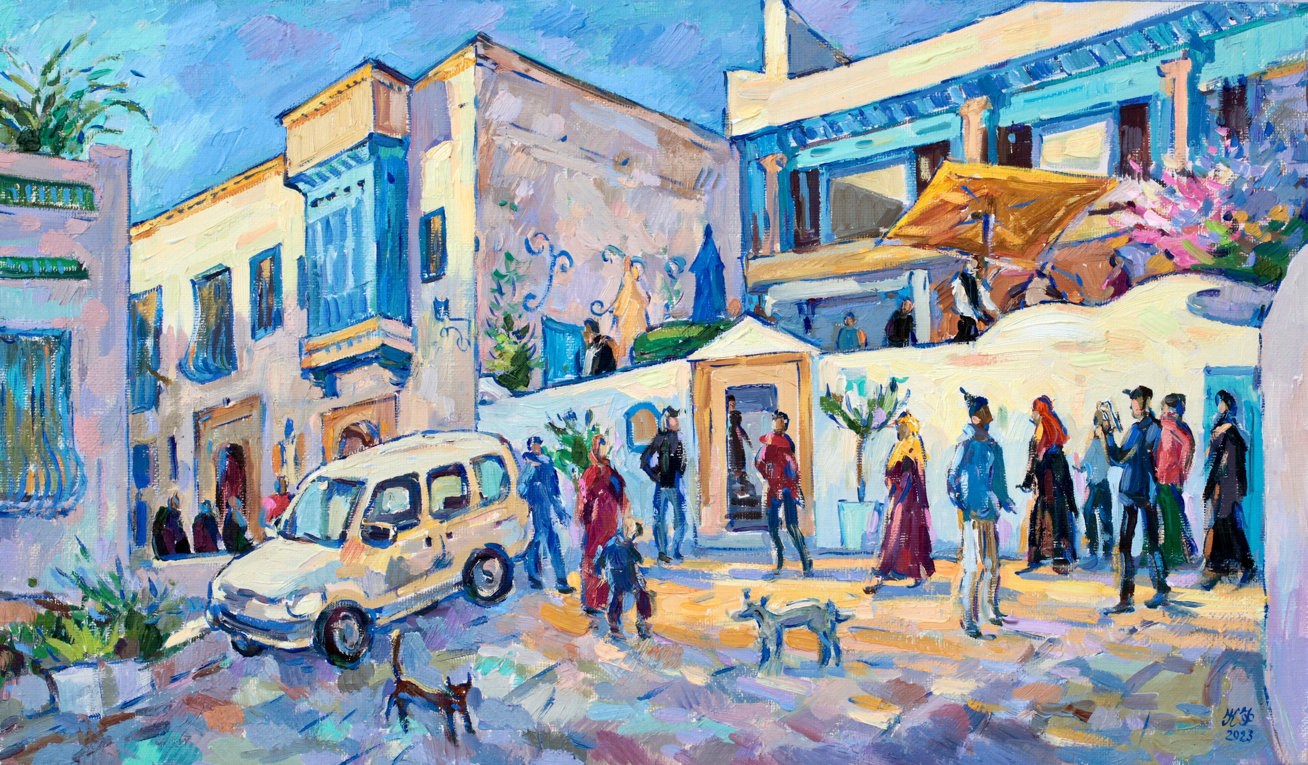 The crowd at the entrance to Au bon Vieux Temps restaurant