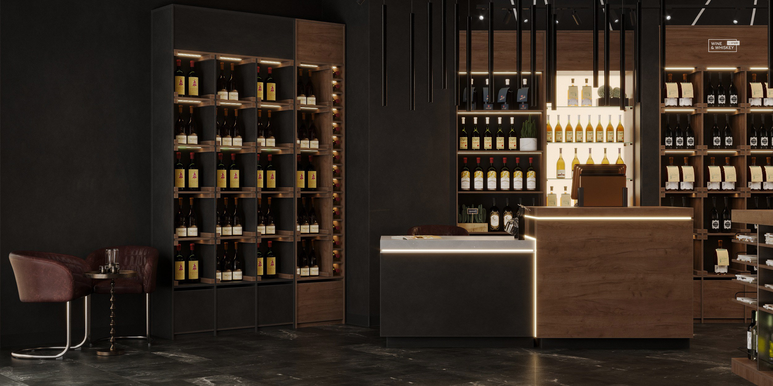 Дизайн интерьера бутика вина, г. Москва, 52 м². Ксения. 3D‑визуализатор