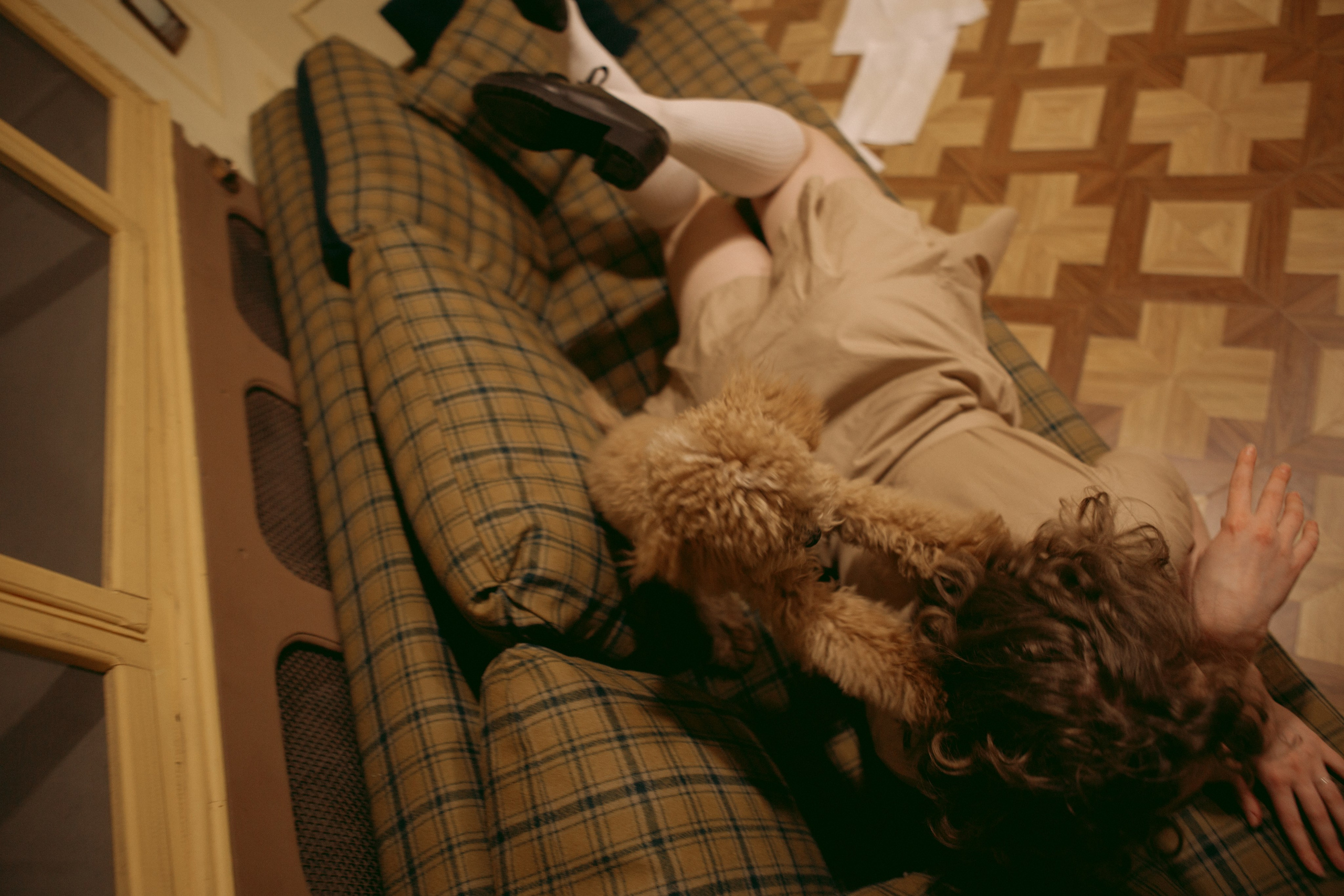 A cinematic daydream in the spirit of Wes Anderson’s style. Portrait, family and pet photographer in Cyprus, Ksenia Bourdelle