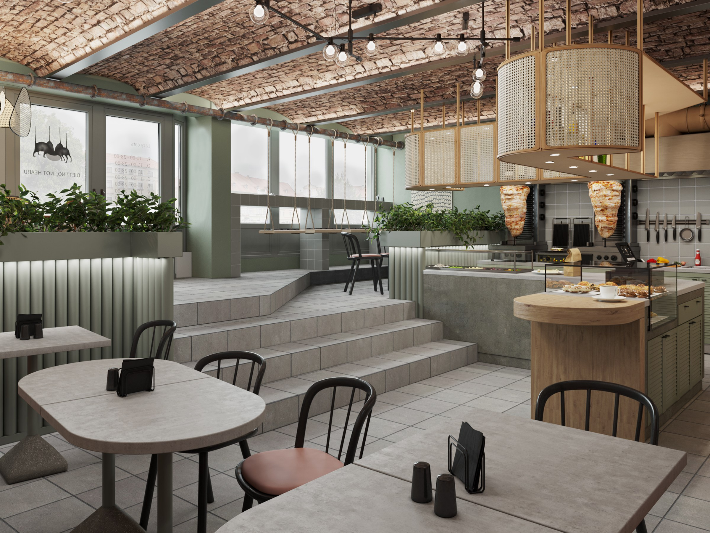 Lazy Cats Кебаб кафе. Дизайн Марина Павлюченкова. 3D визуализатор интерьеров Ксения Жарко