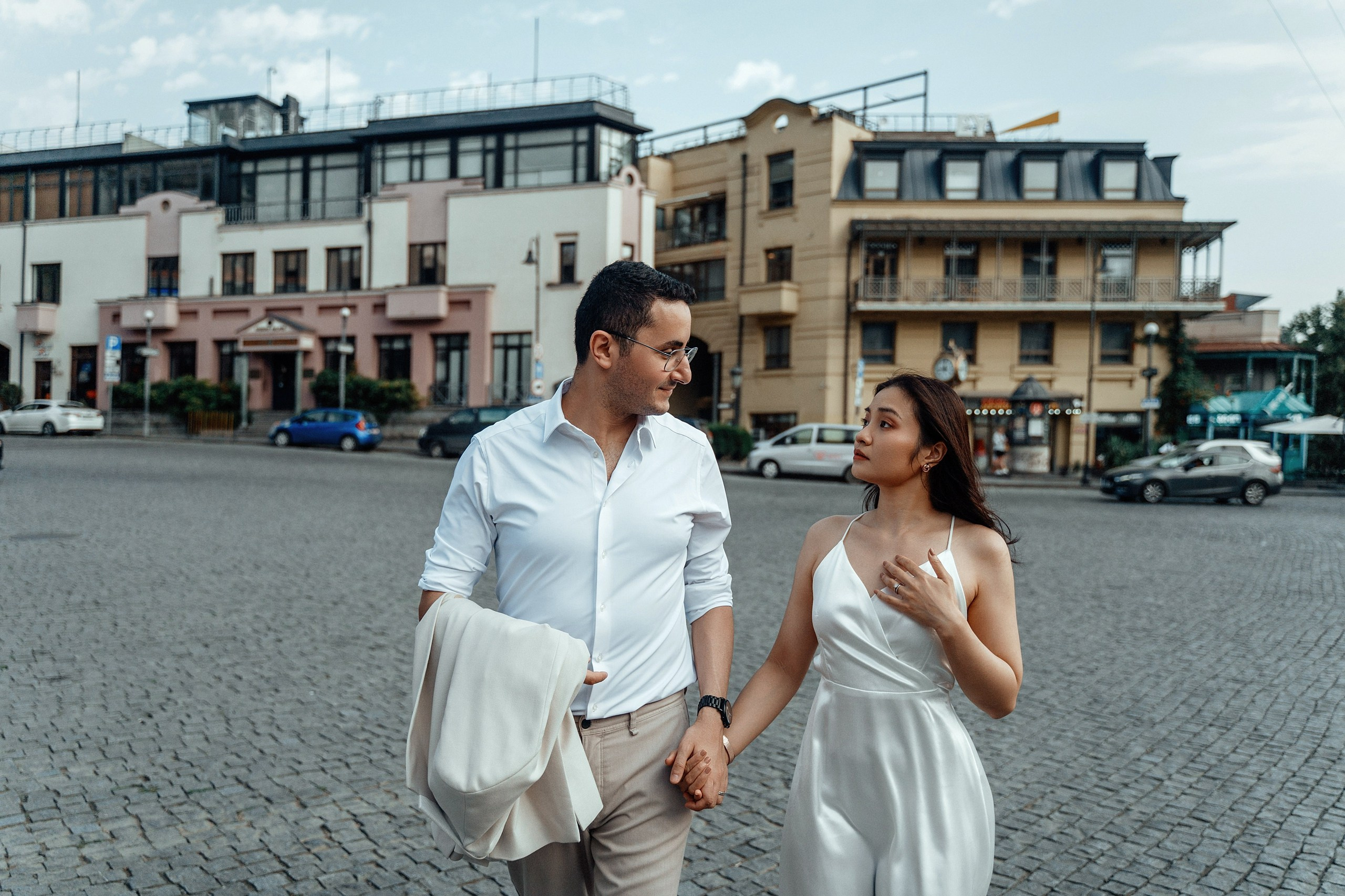 Alaeddine & Matika on the Peace Bridge in Tbilisi. Photographer Sergey Otkrytyi in Batumi & Tbilisi