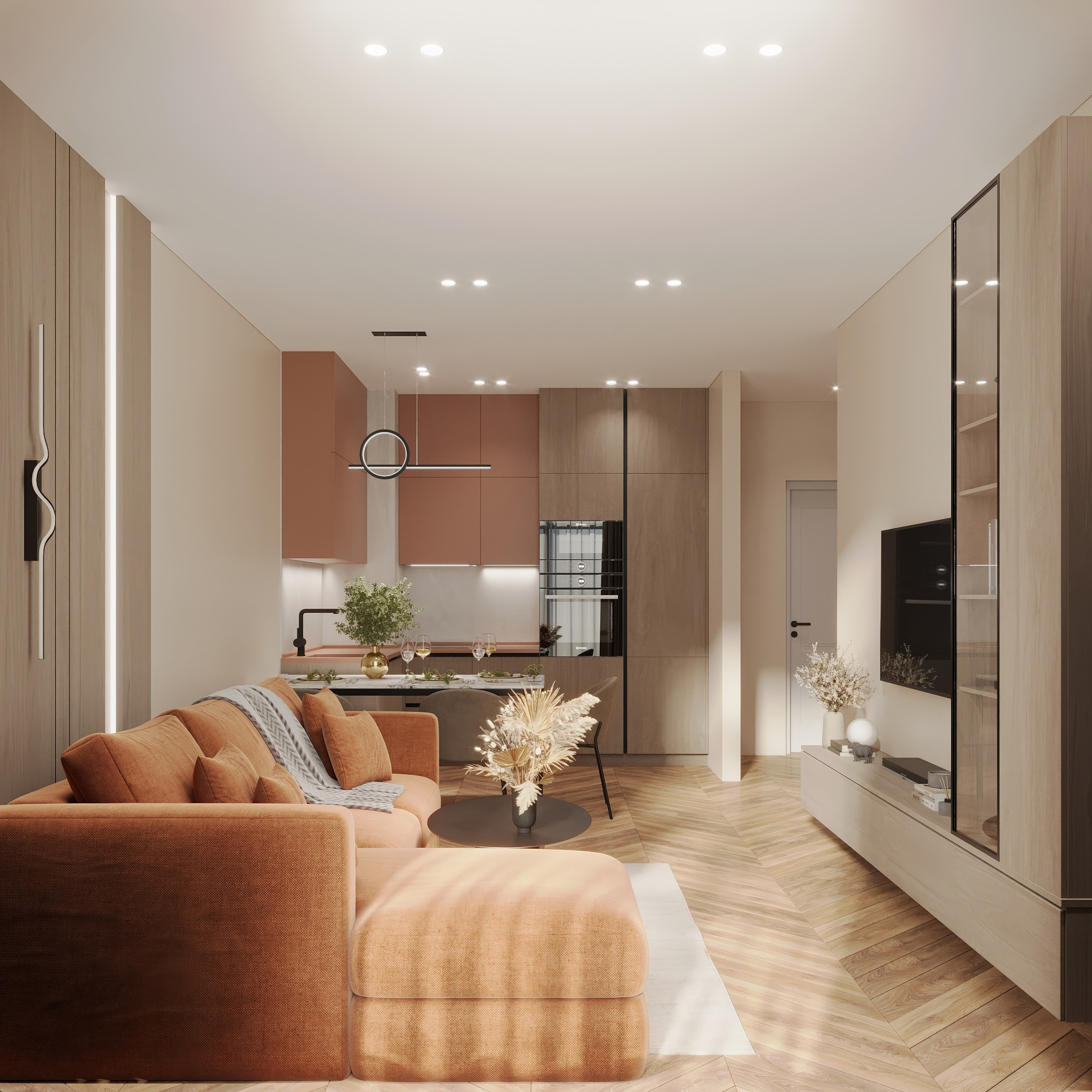 Studio Apartment — Warm and Modern Interior Design. 3D INTERIOR AND ARCHITECTURE VISUALIZATION