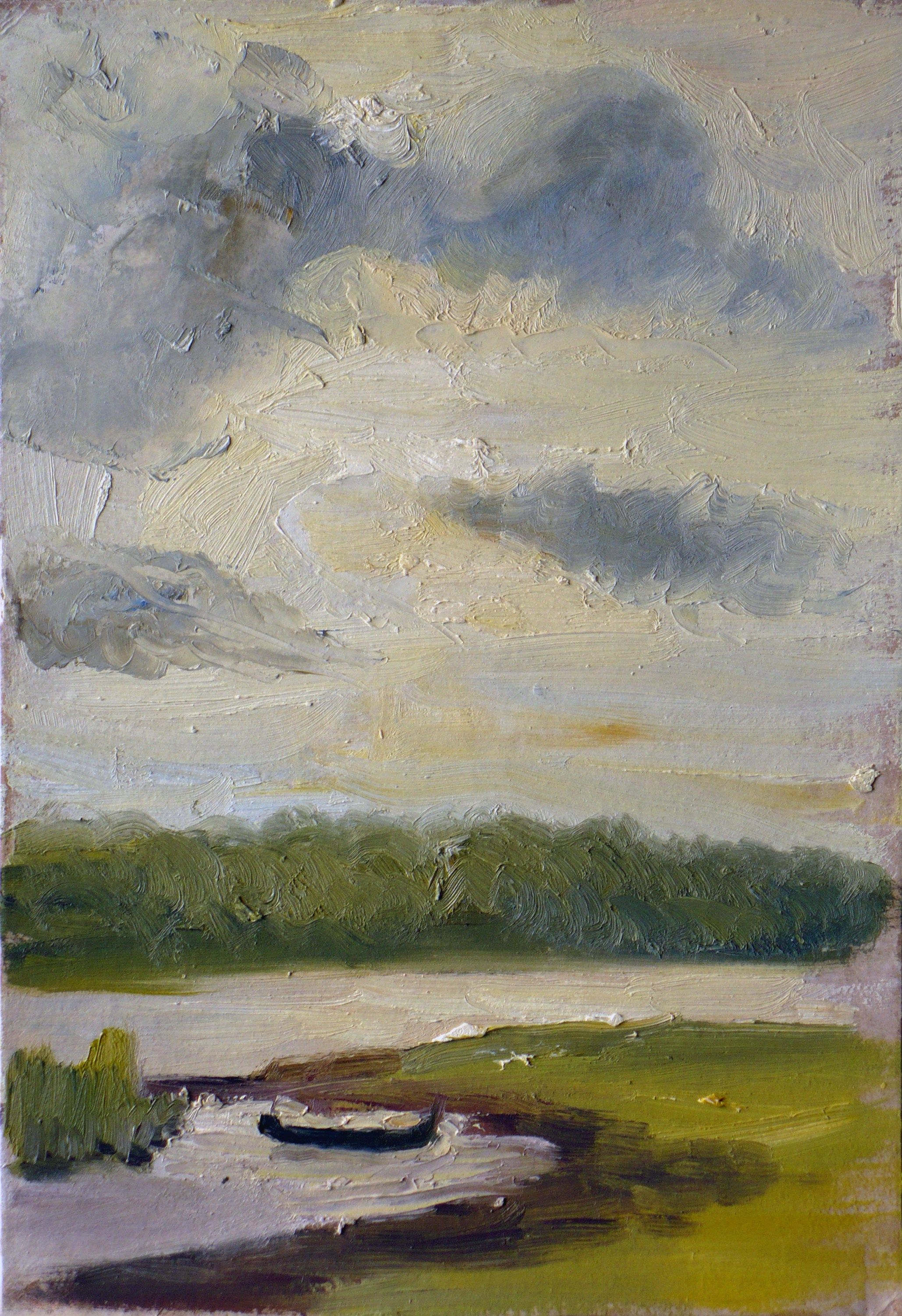 Лодочка на реке. Село Пархоменко. Картон, масло. 2005 год