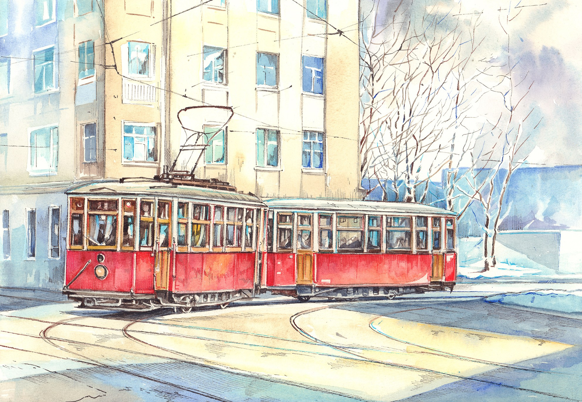 Трамваи. Художник Александр Петрунин