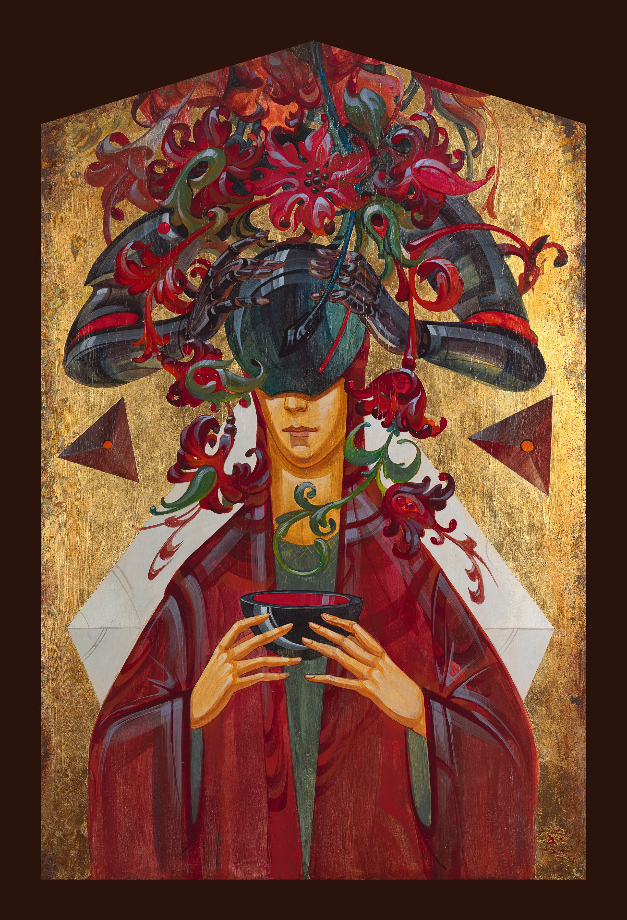 «Амрита» - художник Антон Фролов (дерево, темпера, поталь, 100x65 см, 2024)