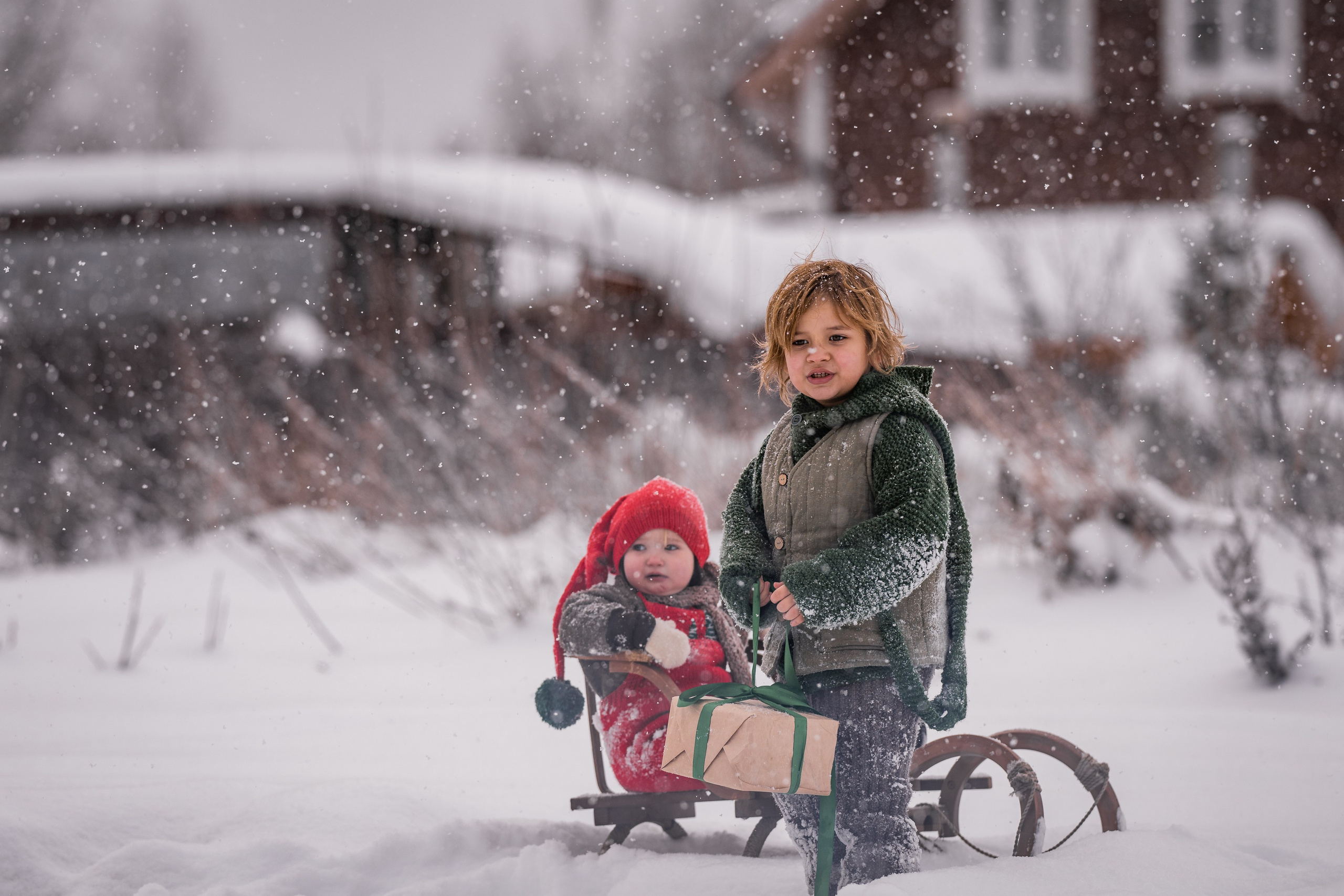 Снежная прогулка на санках. Семейный фотограф Ефремова Виктория