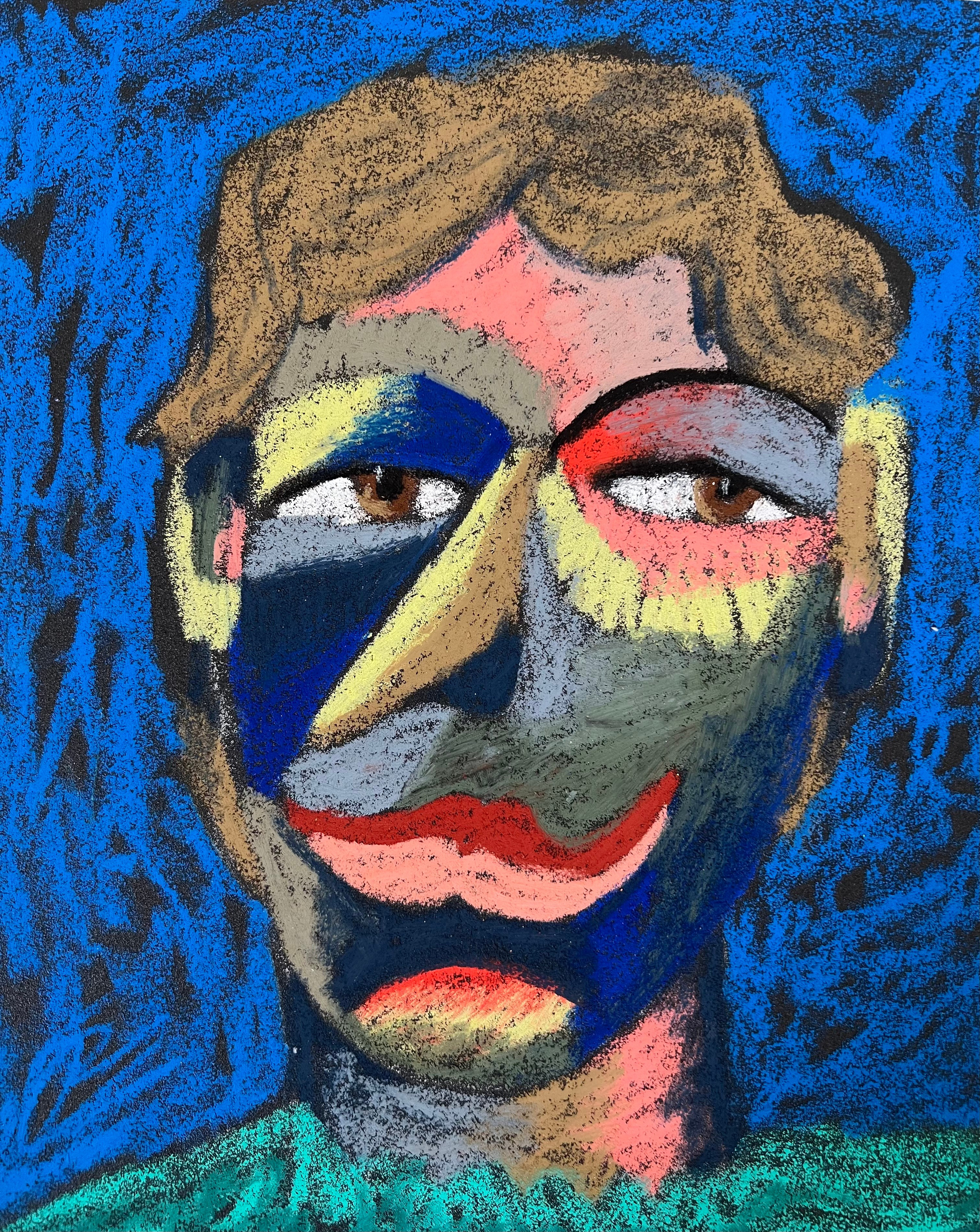 Postman. Oil pastel, sandpaper. 28 x 23 cm