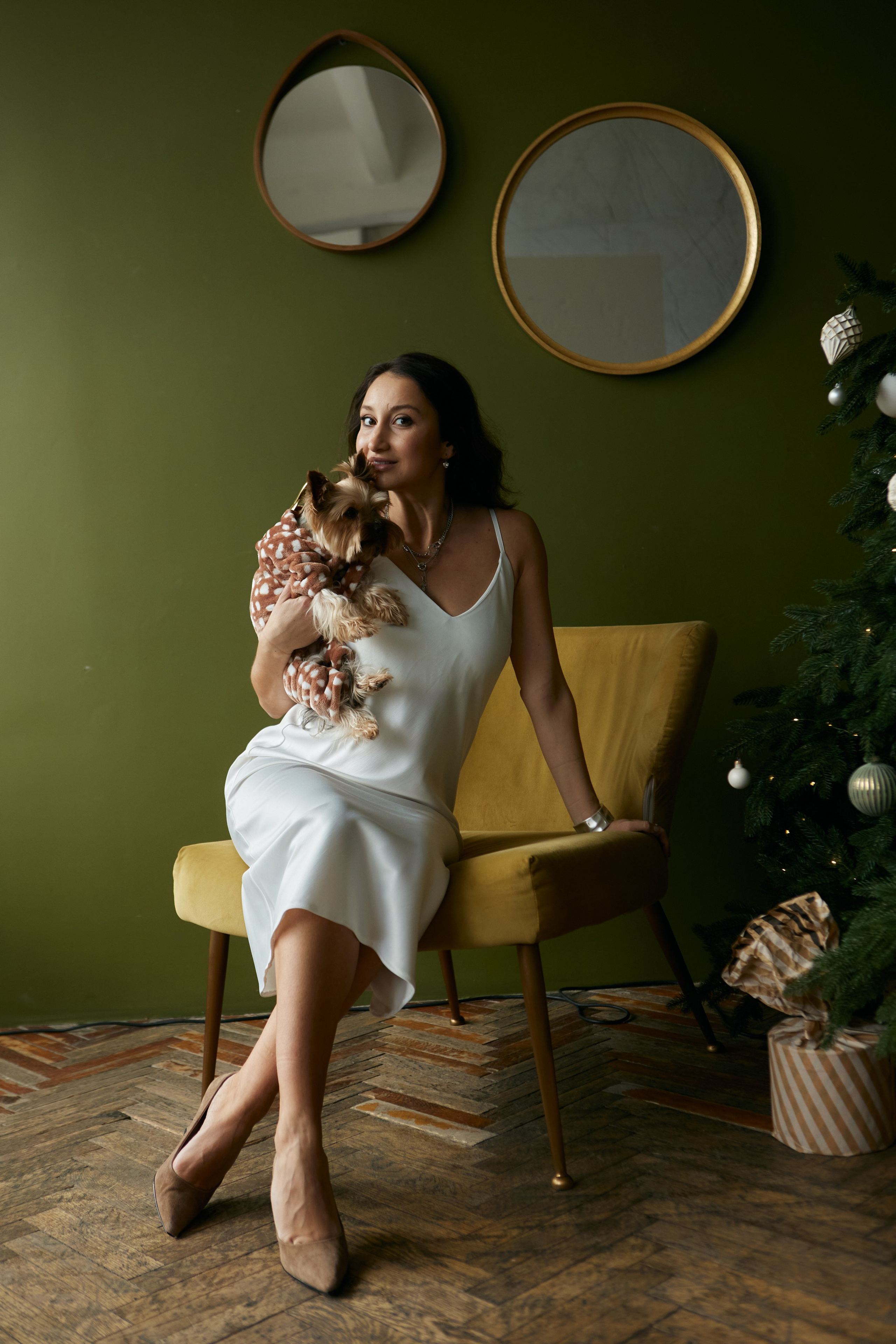 новогодняя фотосессия в студии с собакой в студии, фотограф в Москве