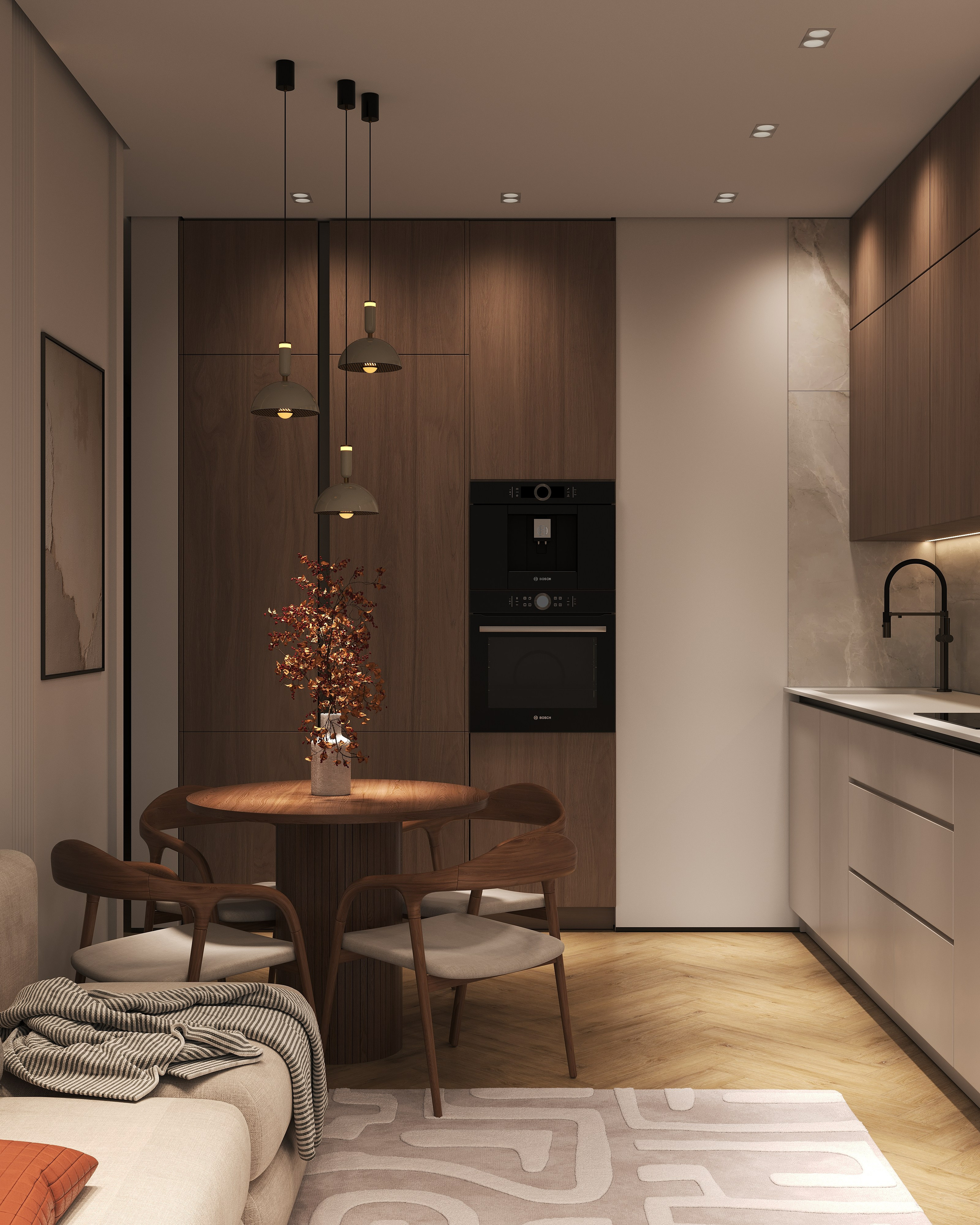 16  m² КУХНЯ-ГОСТИНАЯ. 3d визуализатор