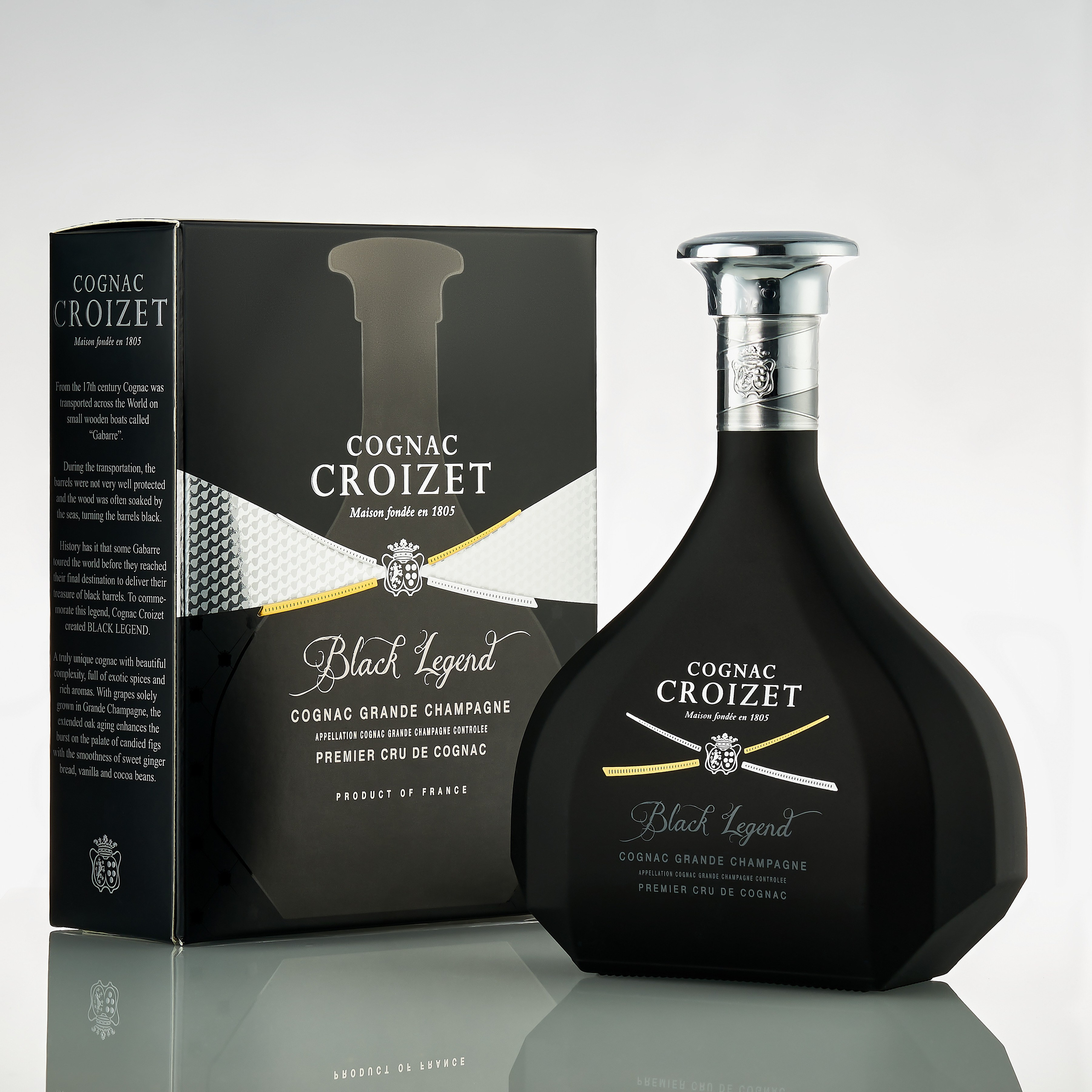Коньяк «Croizet Black Legend» с упаковкой, строгое позиционирование