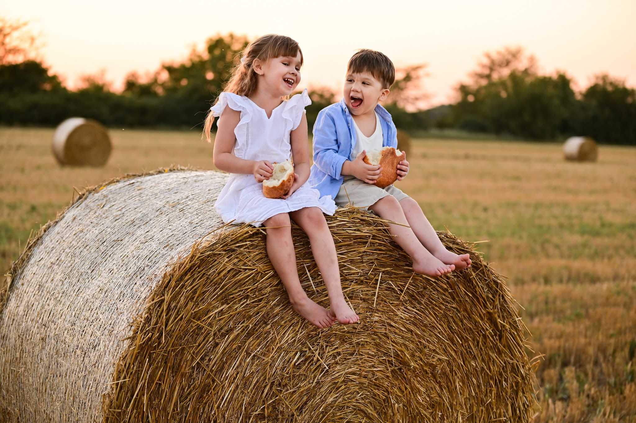 Брат с сестрой в поле - летняя фотосессия детей 