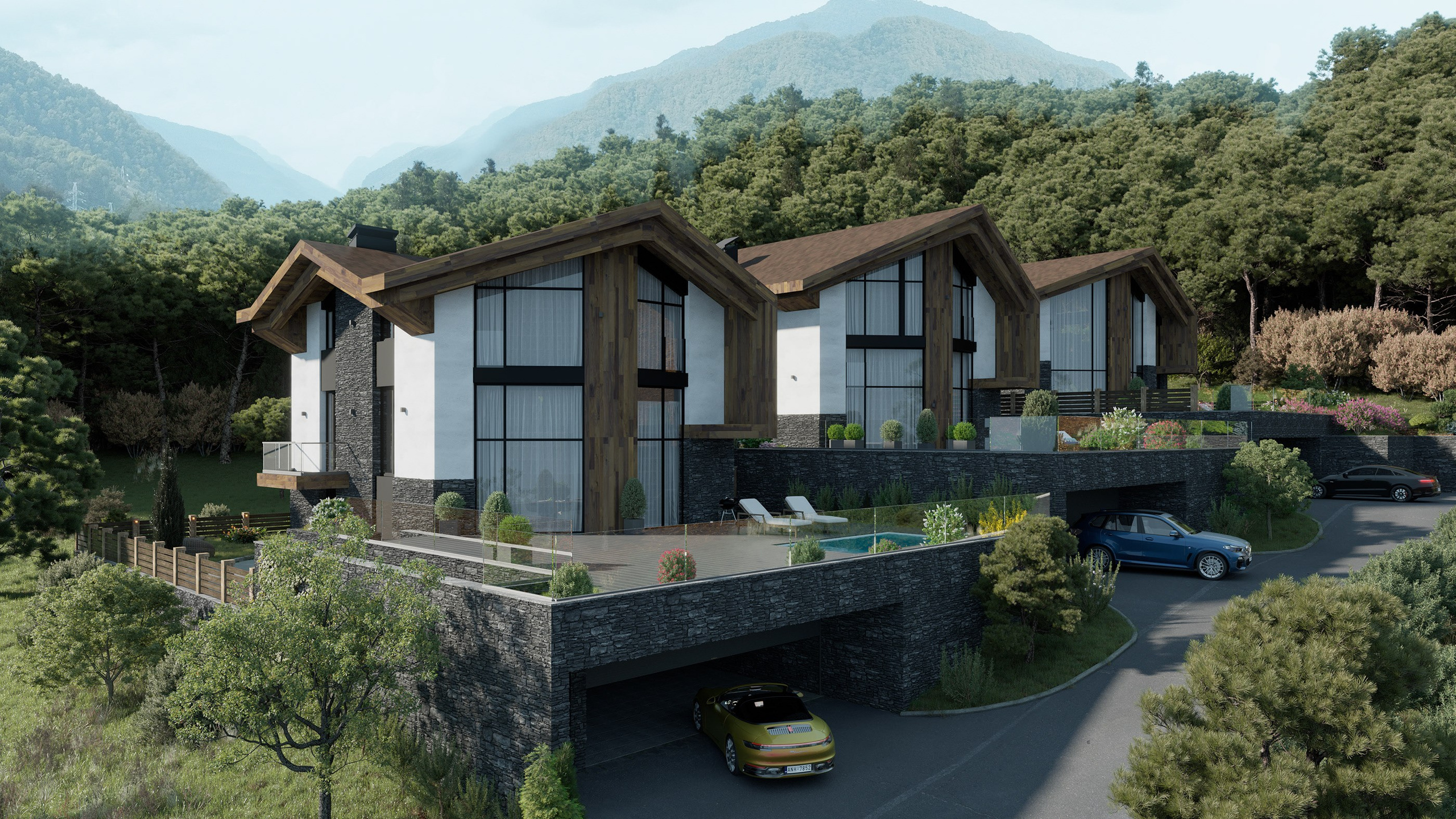 Architectural Visualization of Cottages in Sochi, Surrounded by Nature. 3D INTERIOR AND ARCHITECTURE VISUALIZATION