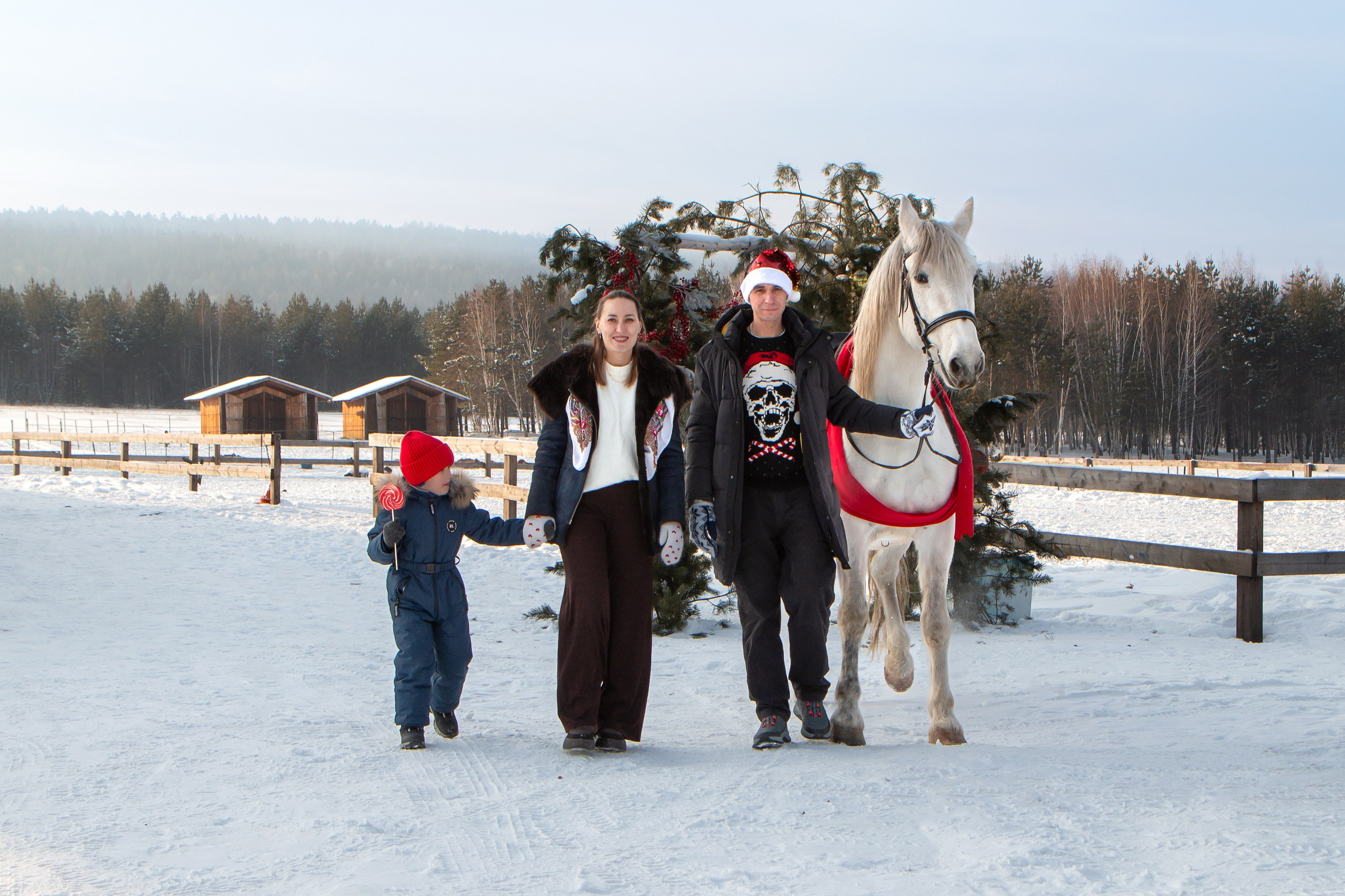 Анастасия с семьей. Участники «Новогоднего фотопроект с лошадью». Фотограф в Шелехове, лучшие выпускные альбомы в Шелехове