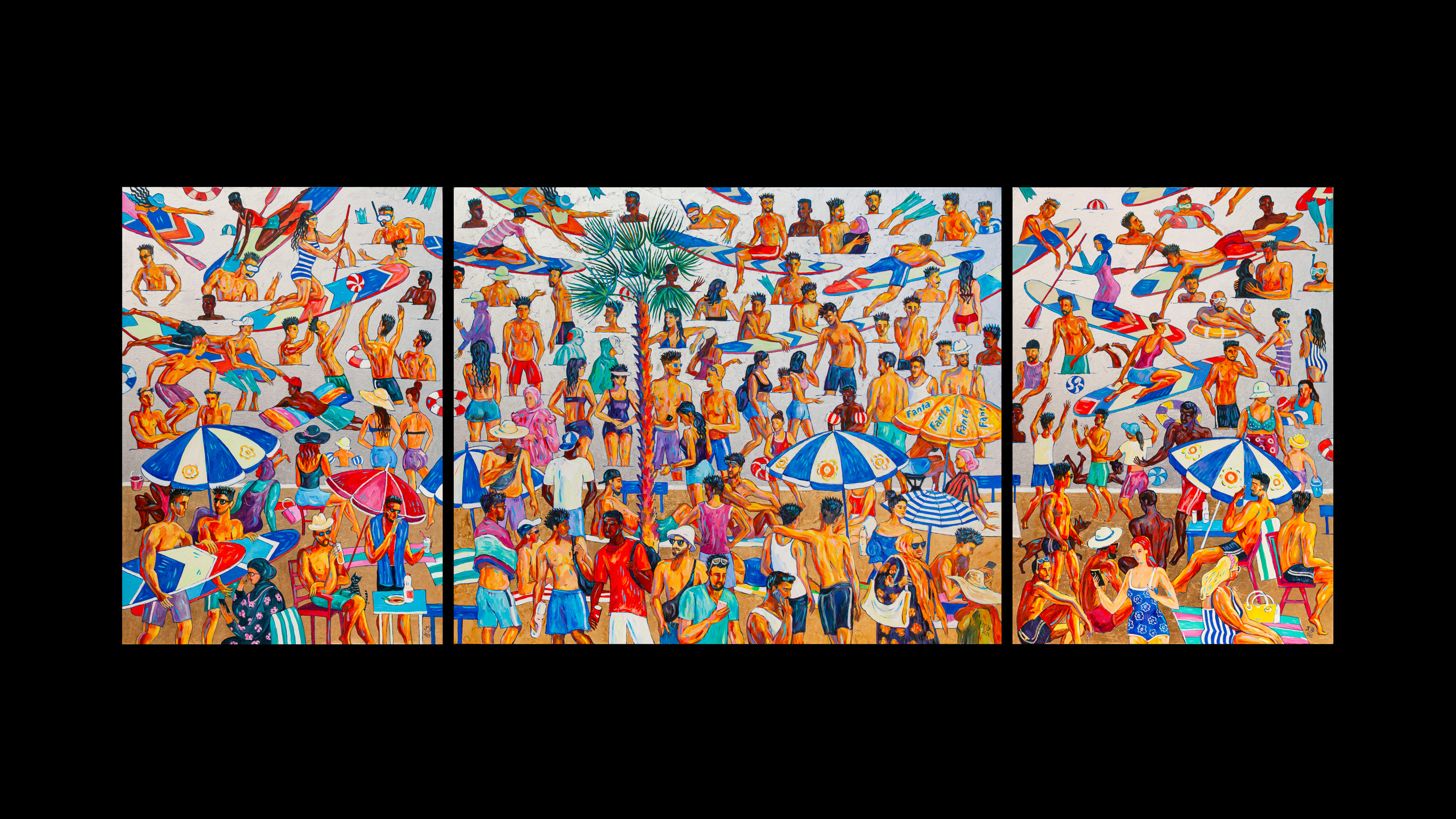 Beach in Sidi Bou Said, triptych.