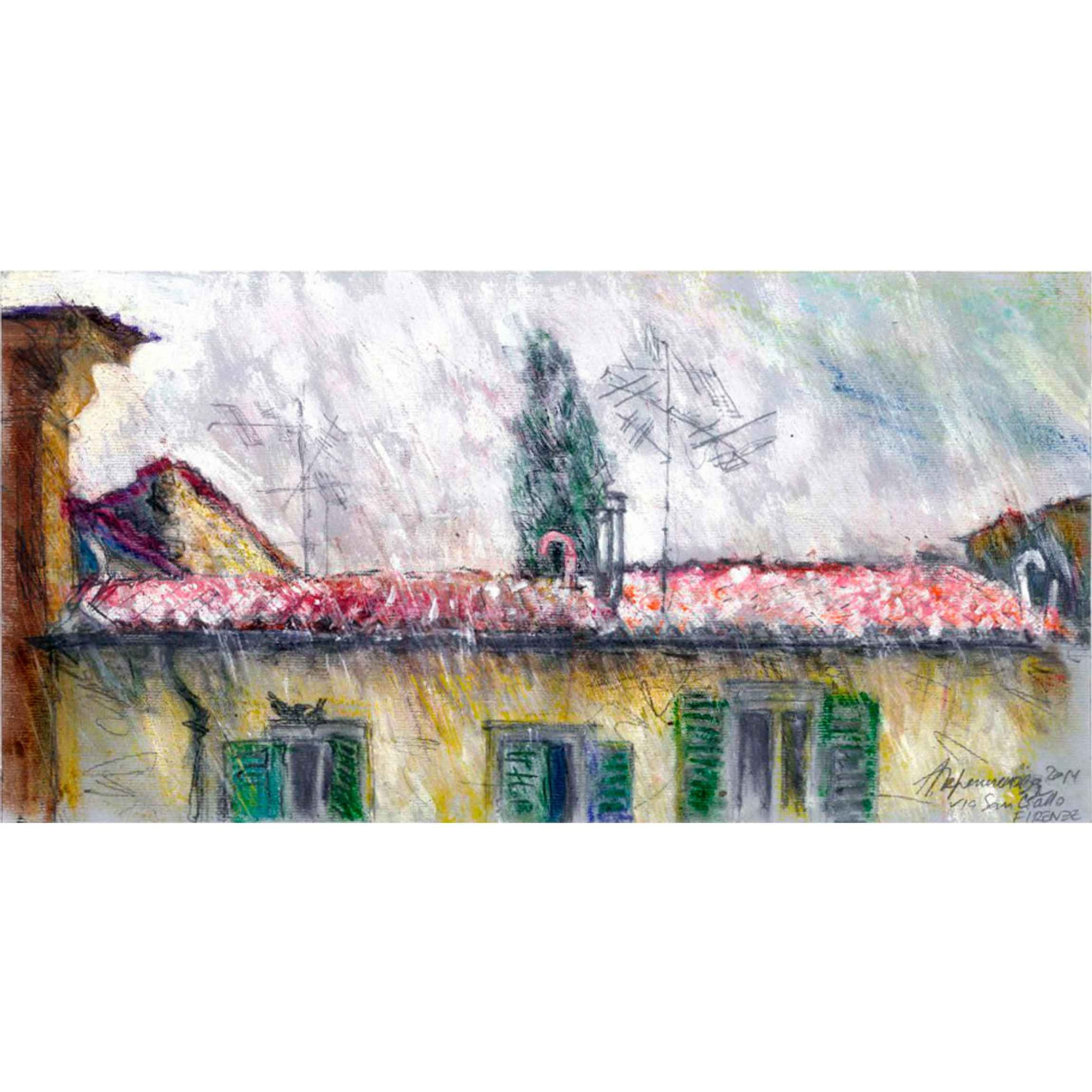 ФЛОРЕНТИЙСКИЕ КРЫШИ. смешанная техника графика художник Перепеченова Анна