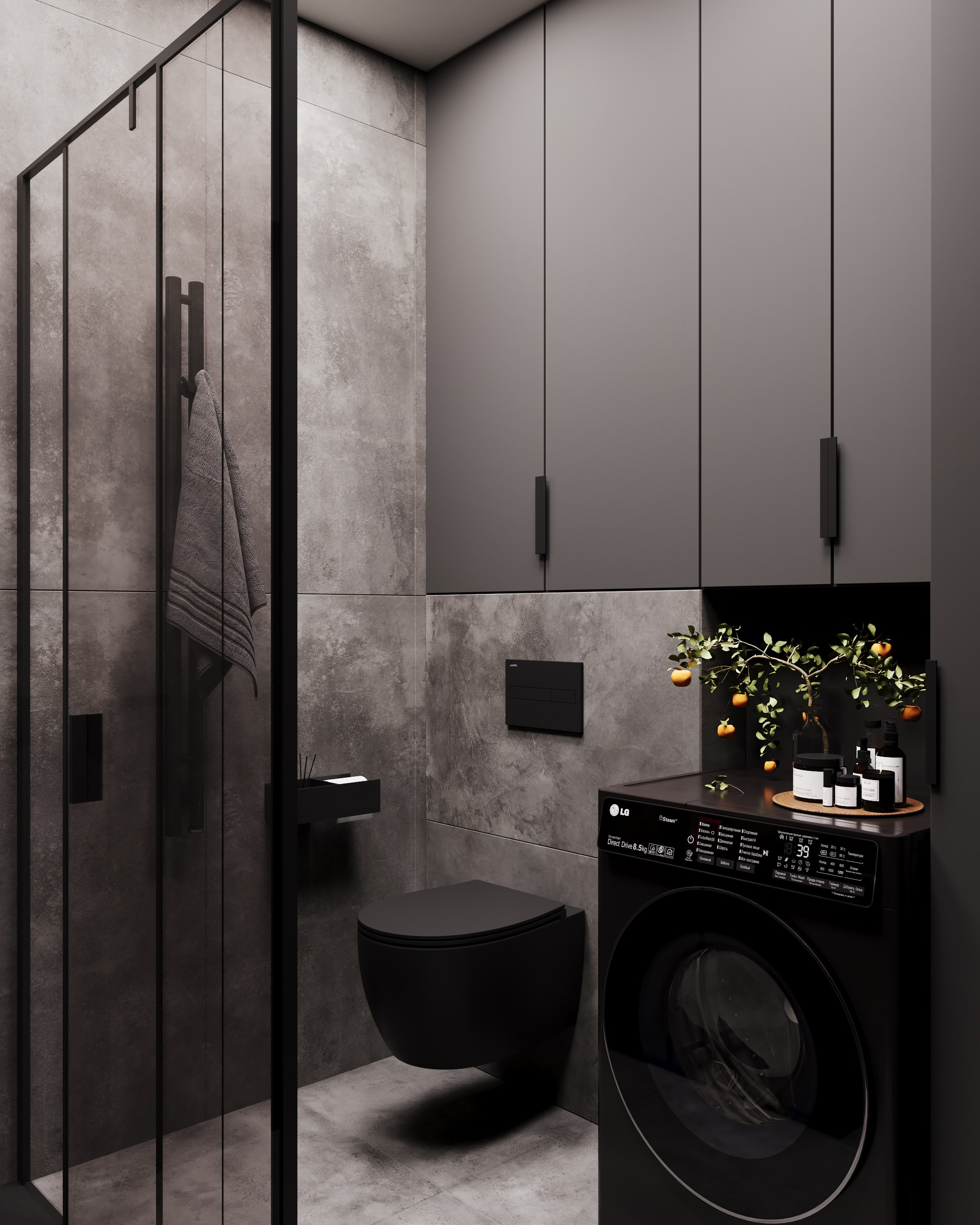 Black, winter bathroom. Дизайн интерьера | 3D визуализация | Миланская Марина