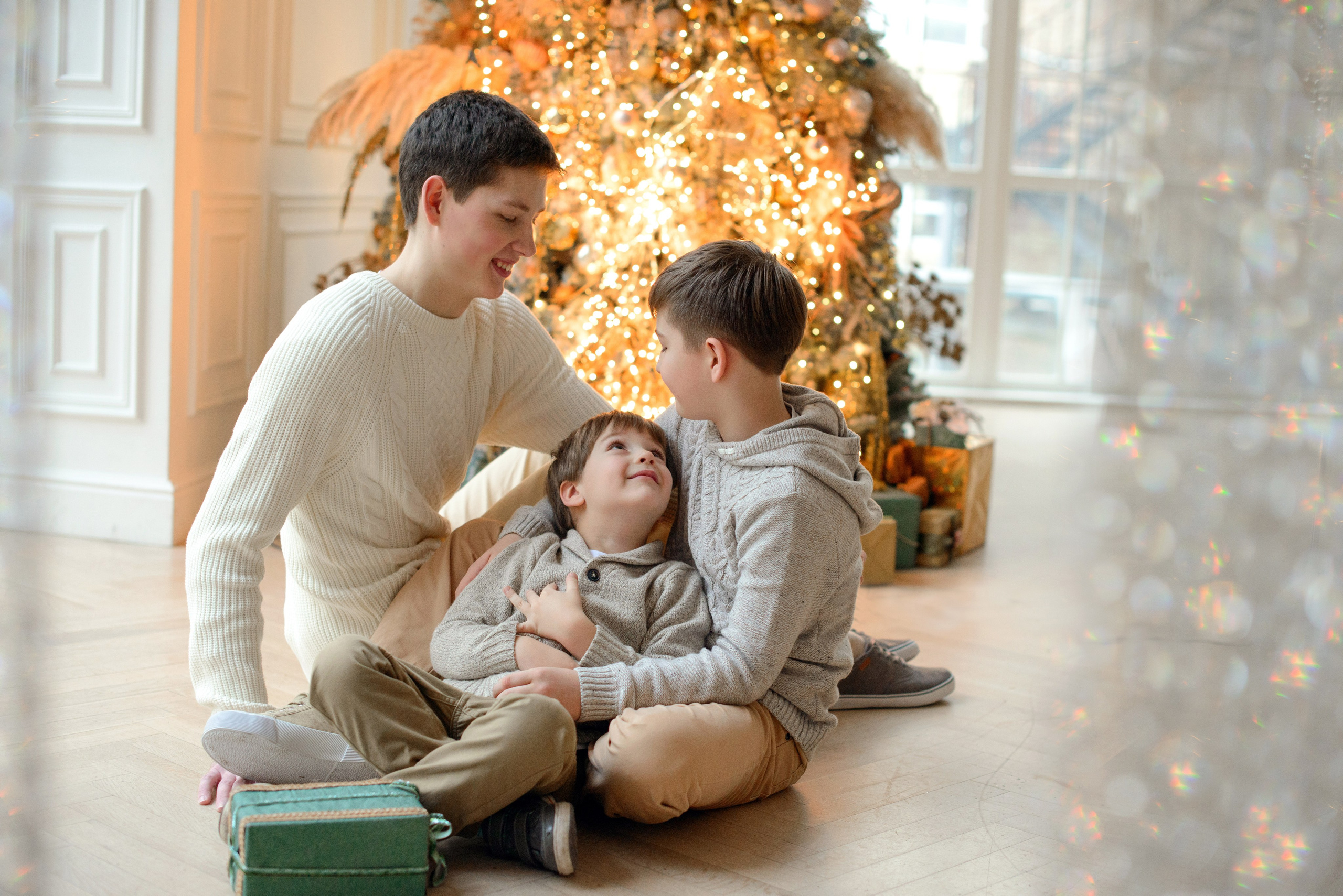 Brothers, three boys, Studio photo shoot at Christmas time