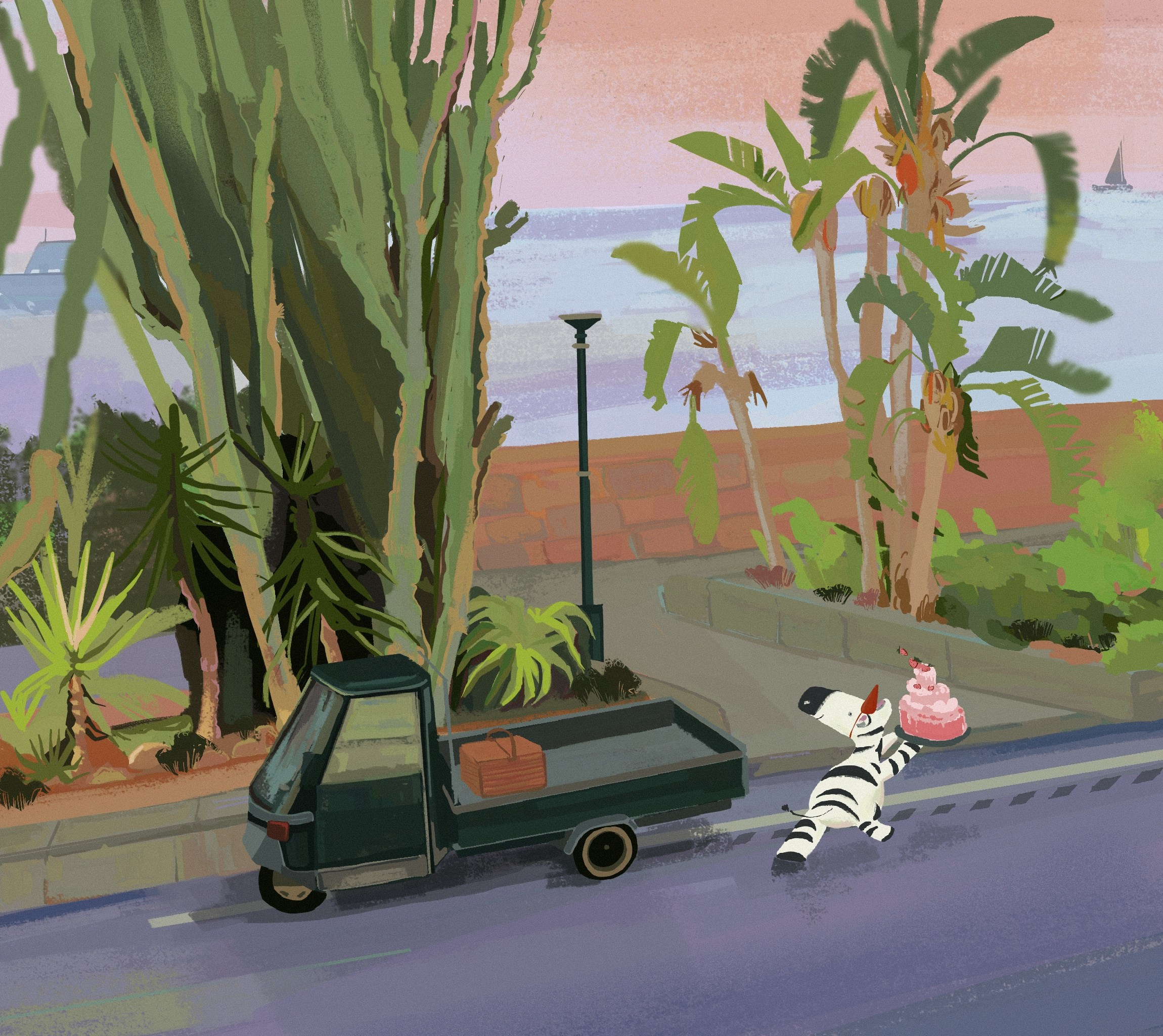 Детская иллюстрация зебра с тортом